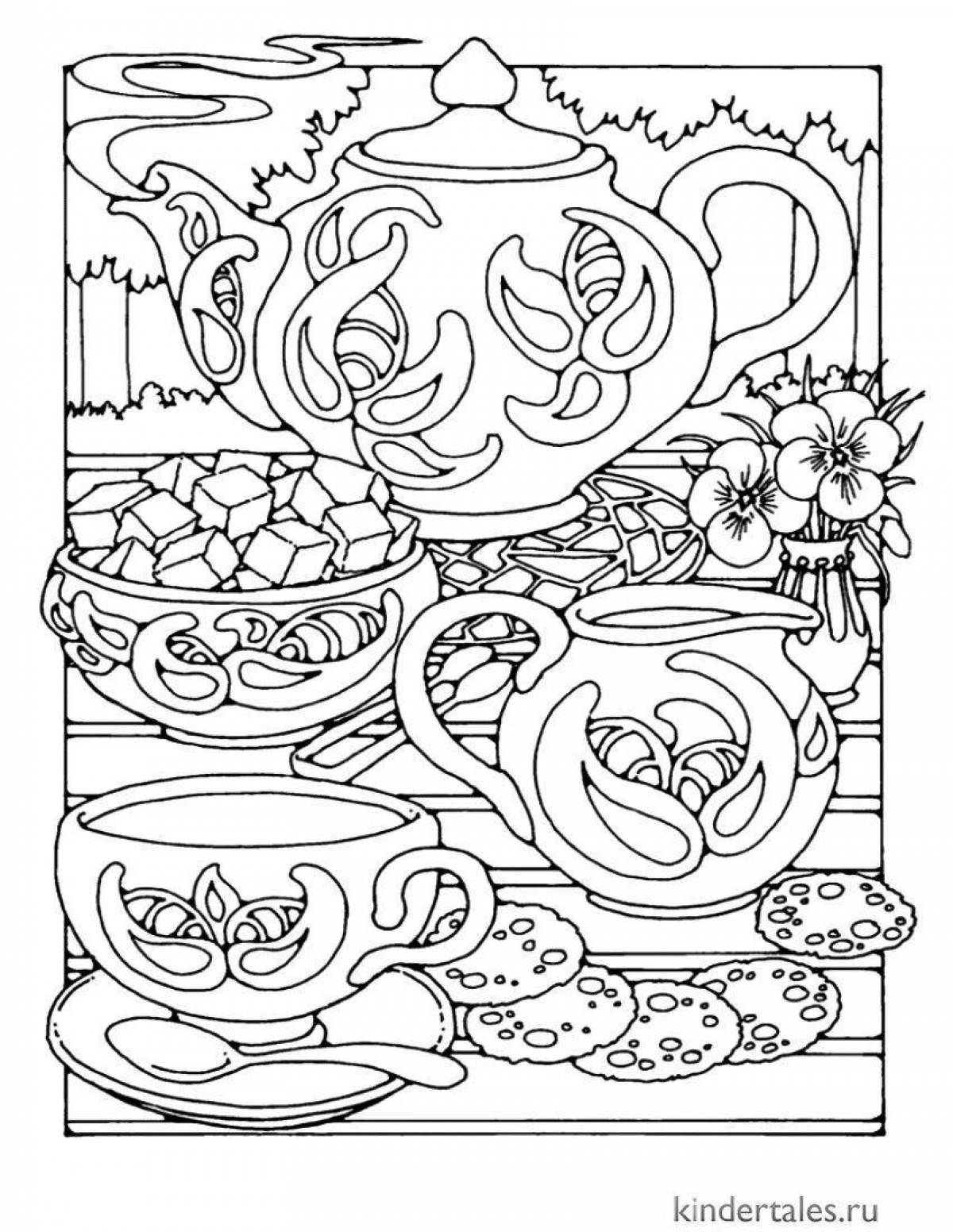 Coloring book magical Russian cuisine