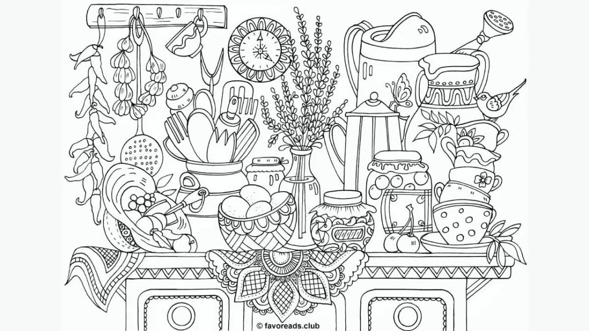 Coloring book decorated Russian cuisine