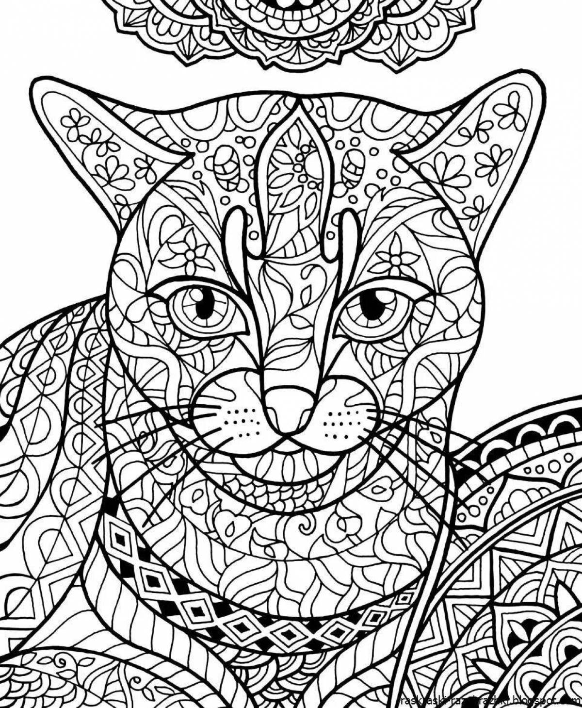 Bright cat mandala coloring book