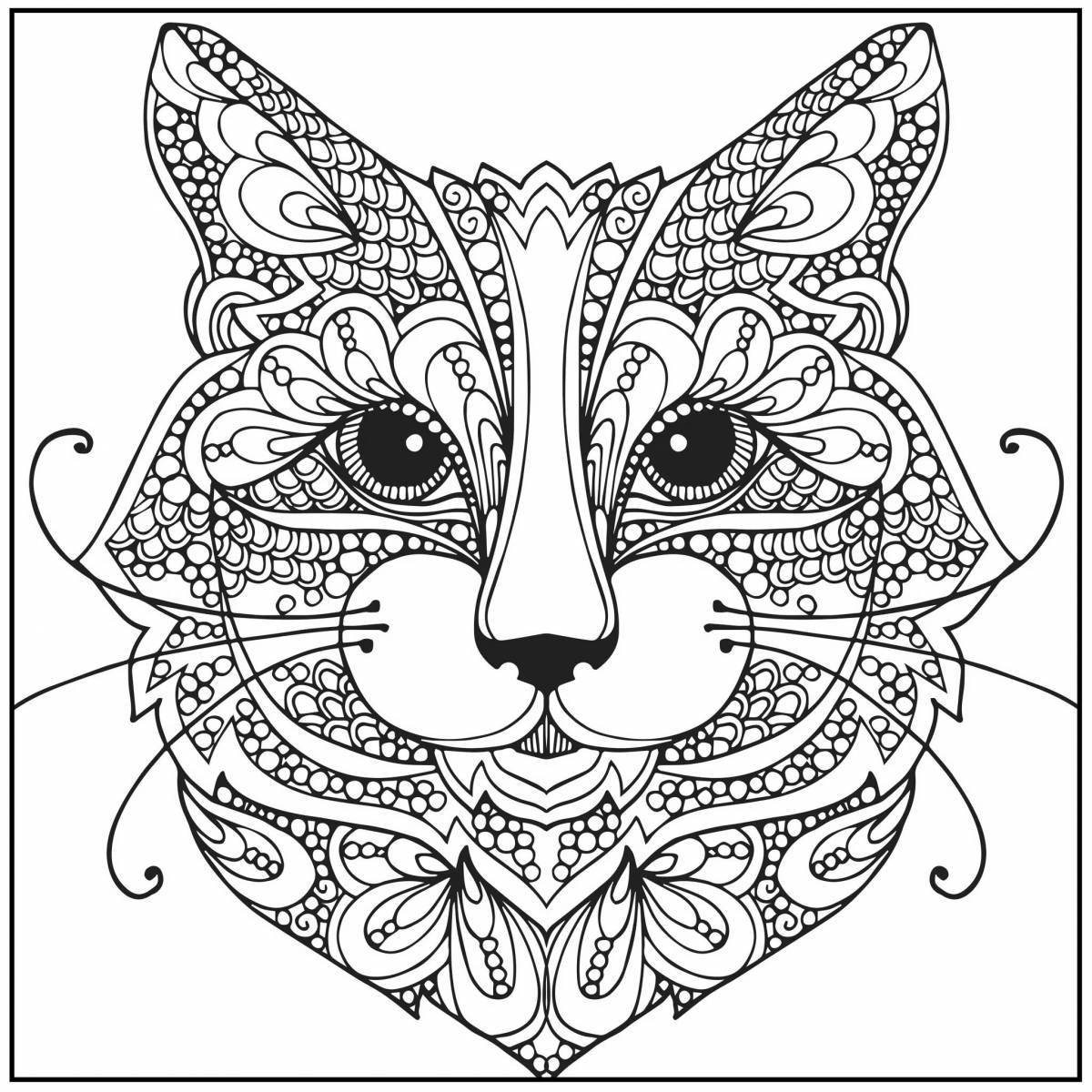 Блестящая раскраска мандала кошка