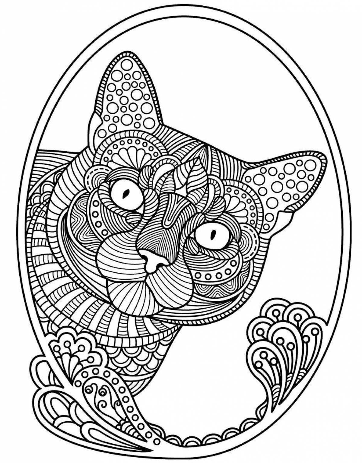 Vivacious coloring page mandala cat