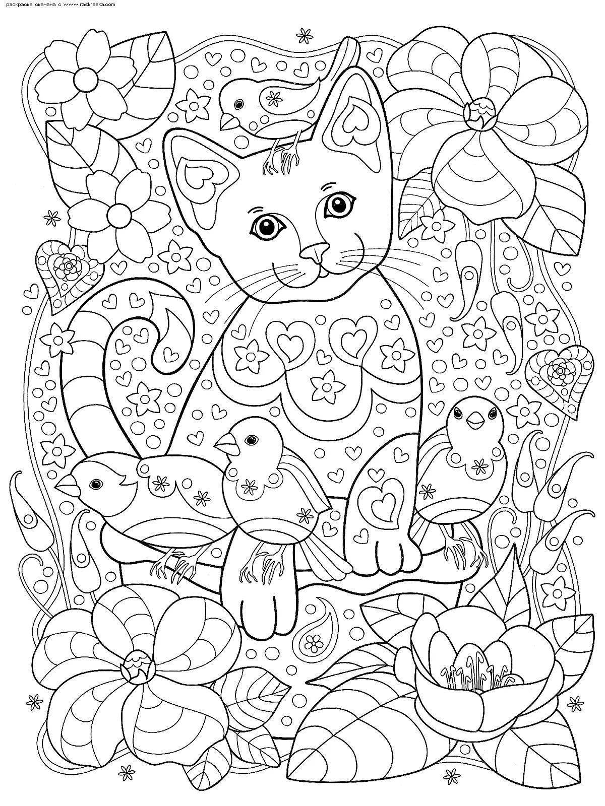Serene coloring page mandala cat