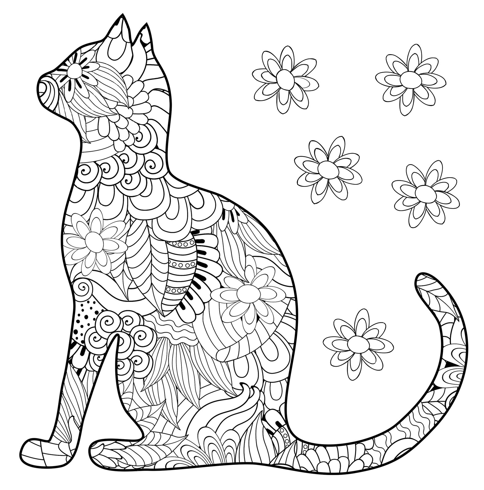 Креативная раскраска мандала кошка