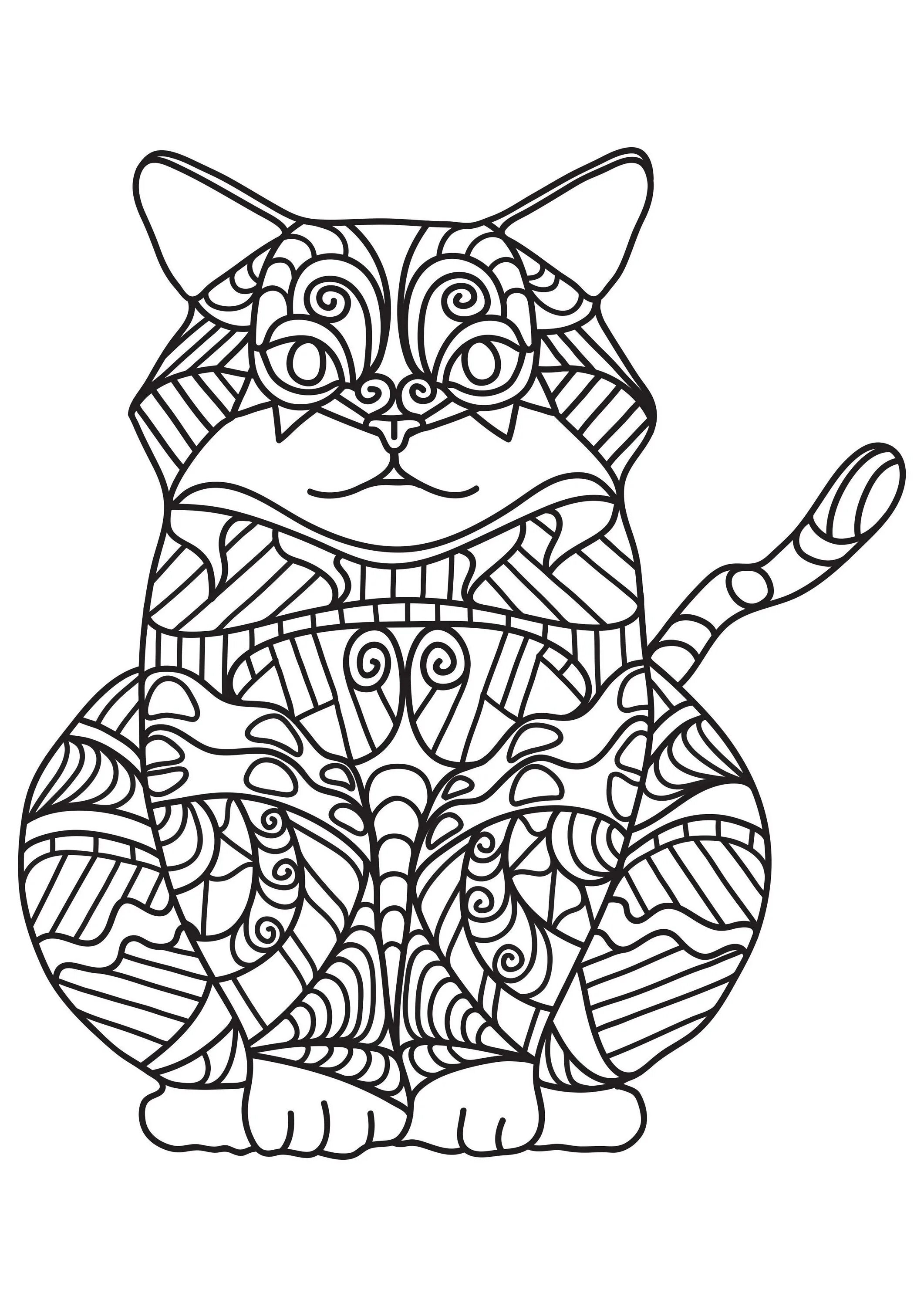 Гипнотическая раскраска мандала кошка