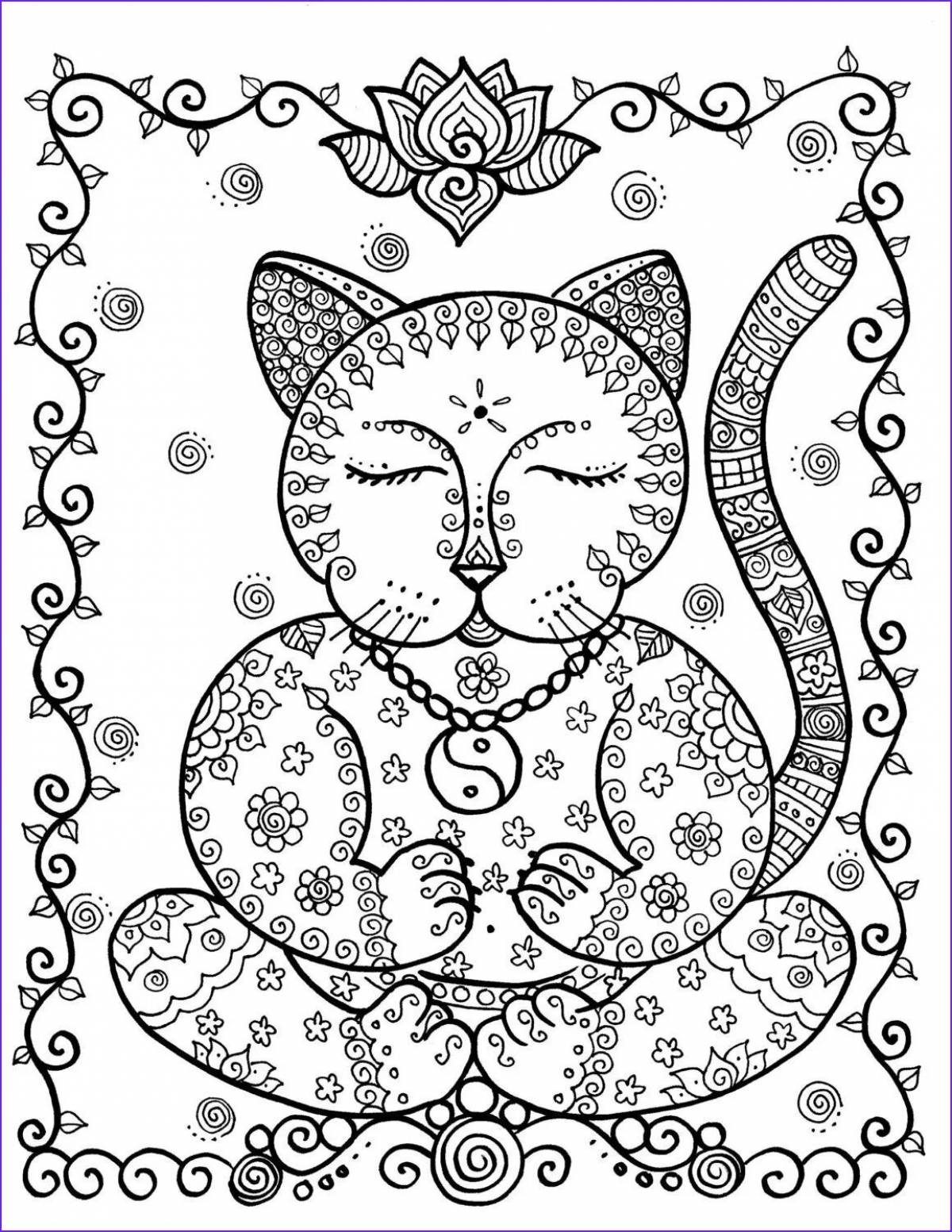 Hypnotizing cat mandala coloring book