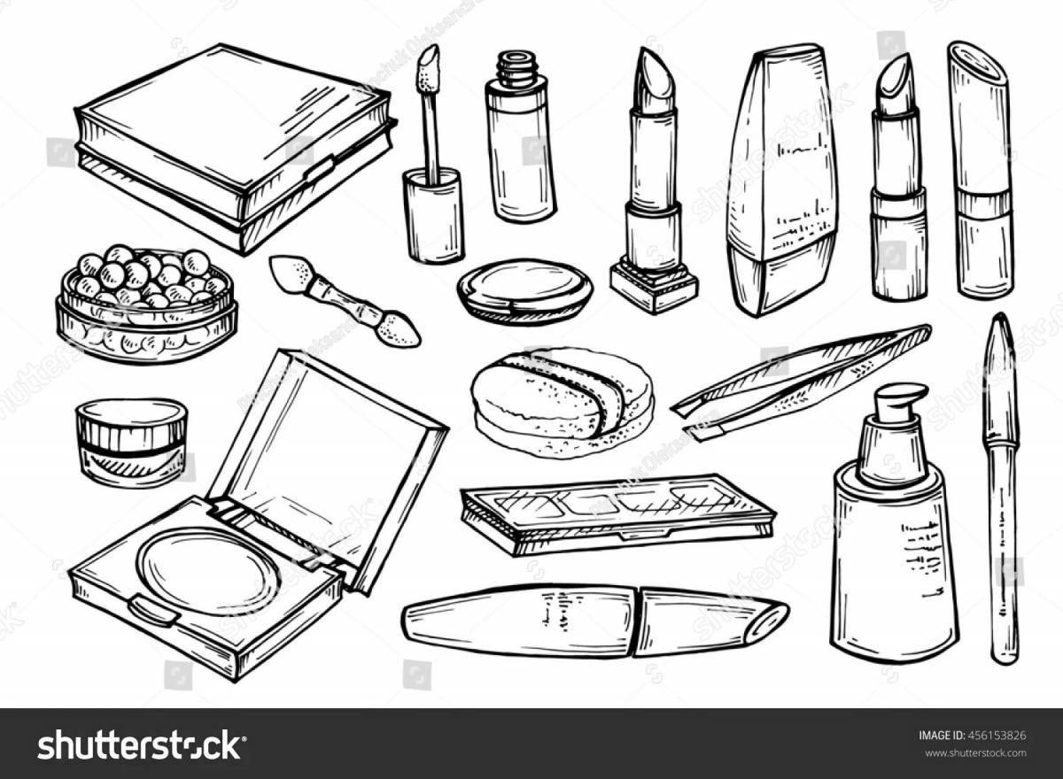 Coloring page fashionable mini cosmetics