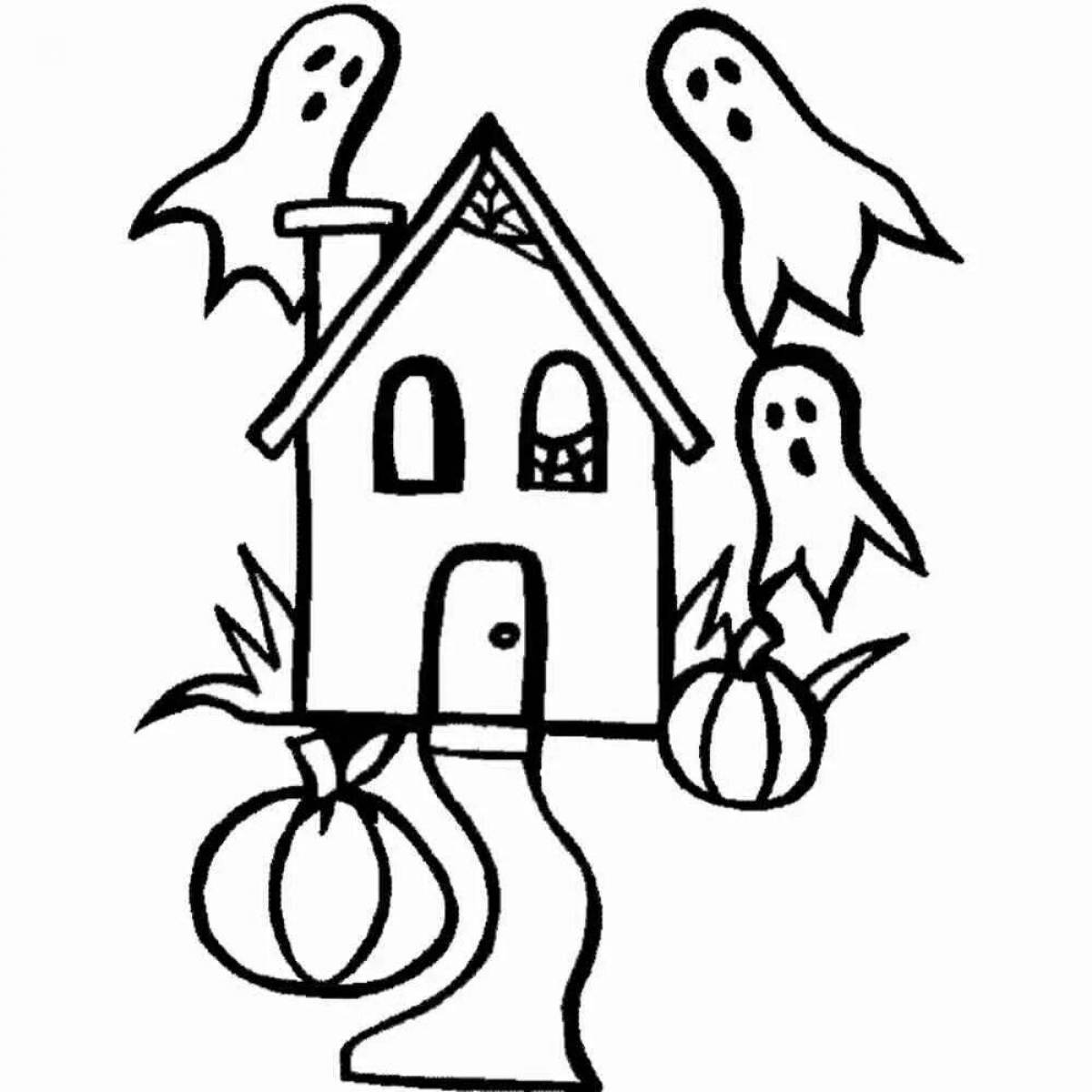 Раскраска пугающий дом на хэллоуин