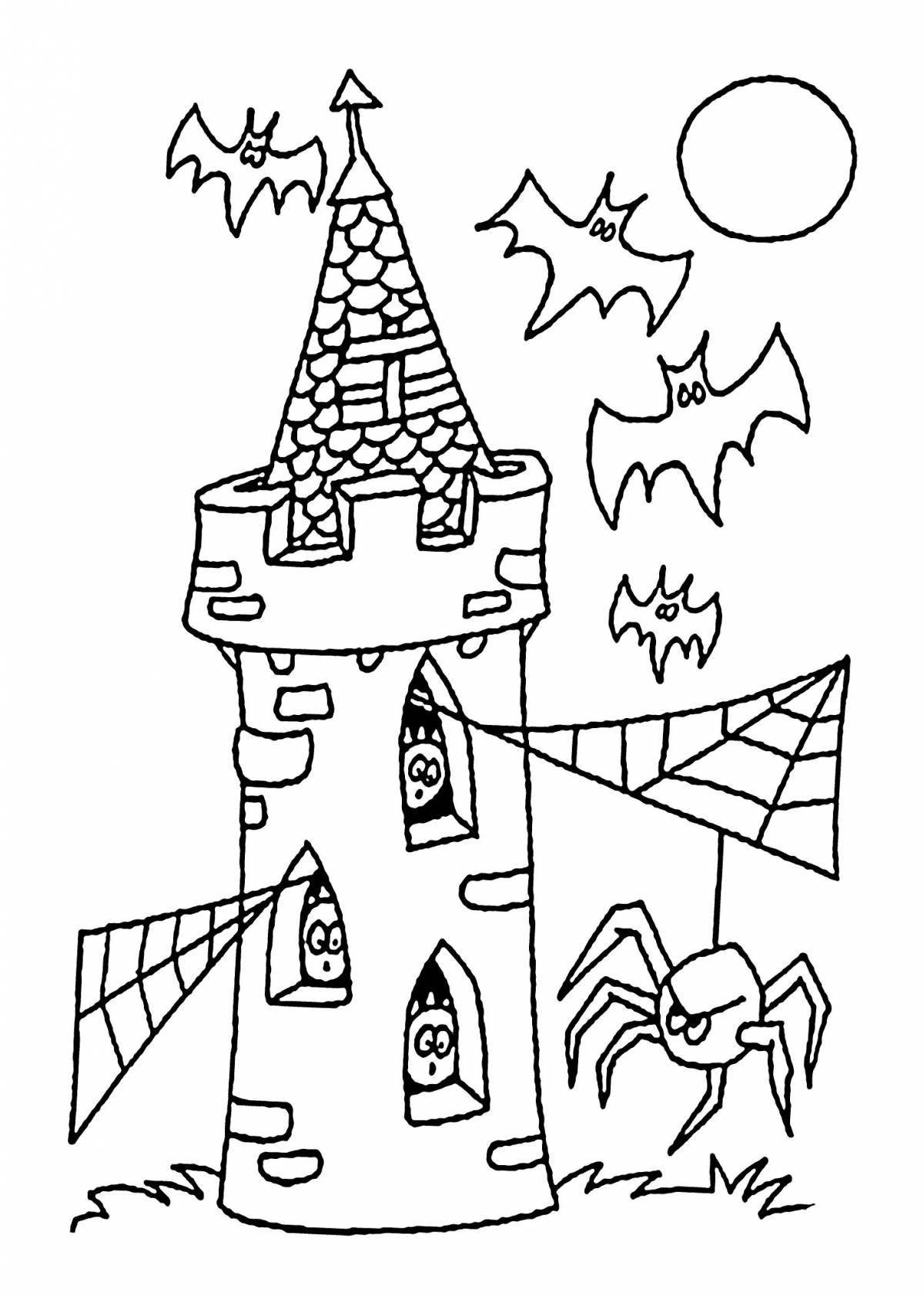 Chilling halloween house coloring page