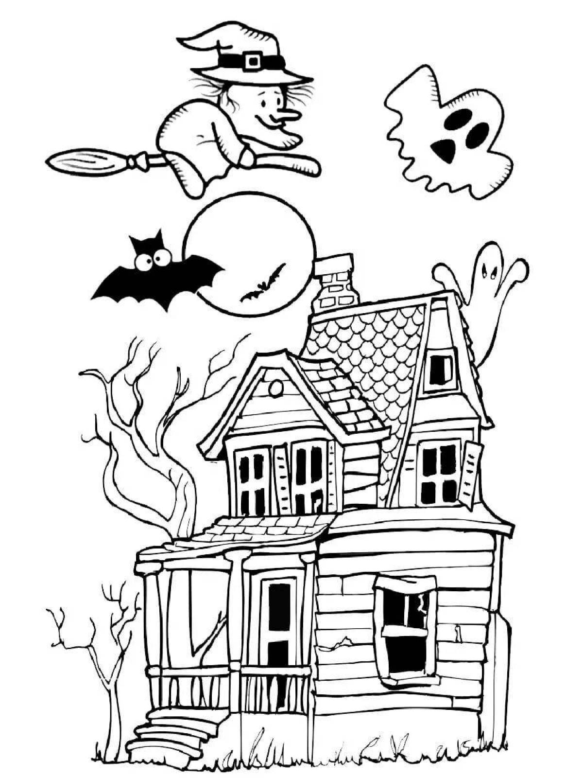 Раскраска дом с привидениями на хэллоуин