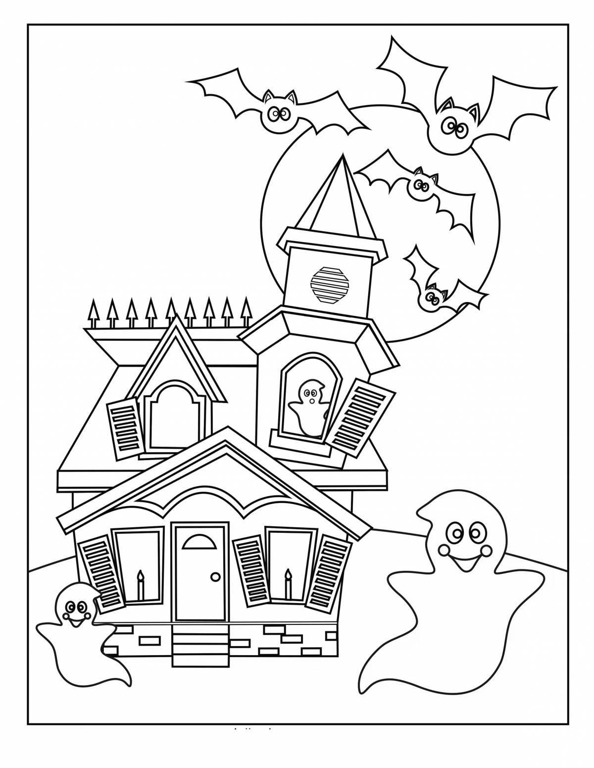 Раскраска таинственный дом на хэллоуин