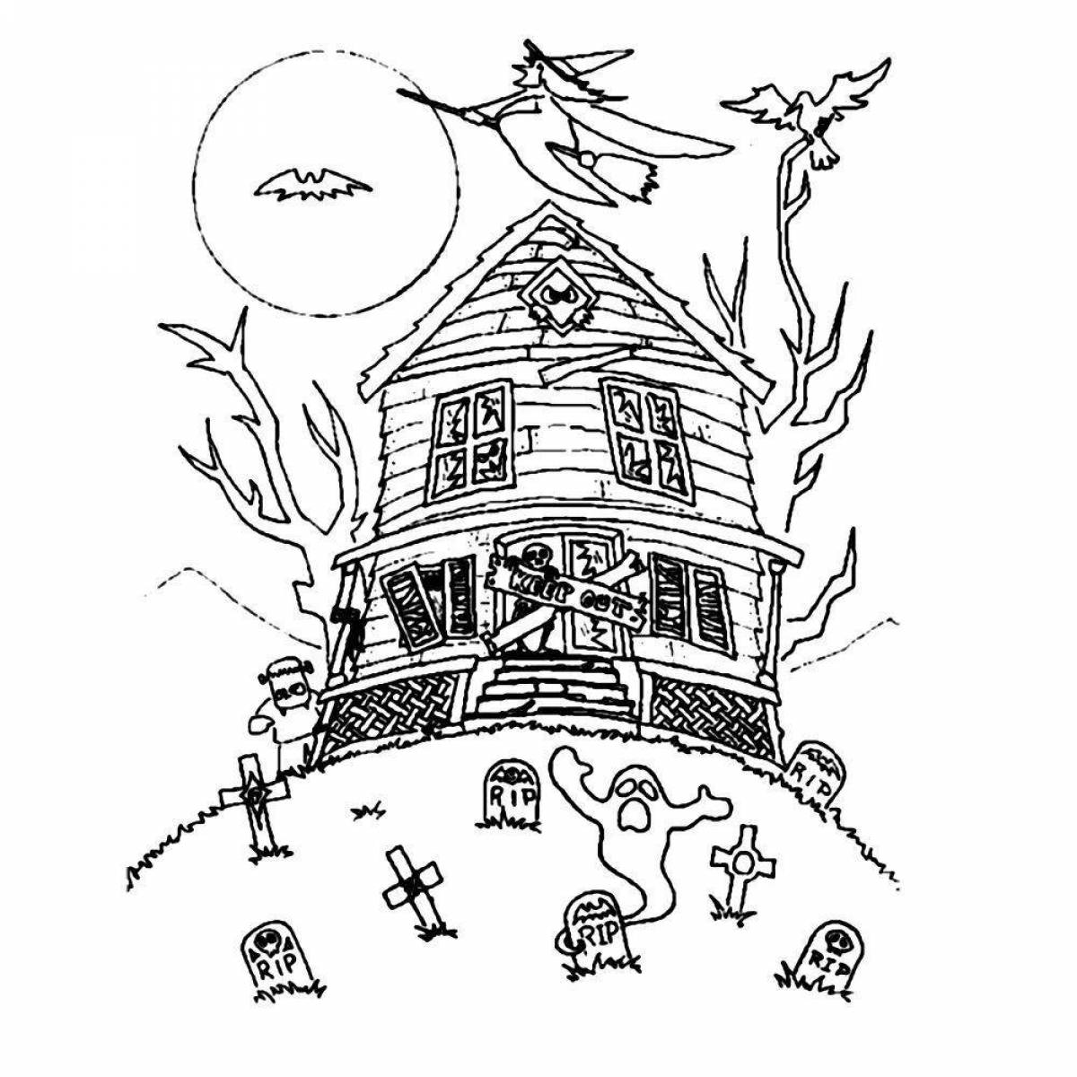Nerving halloween house coloring page