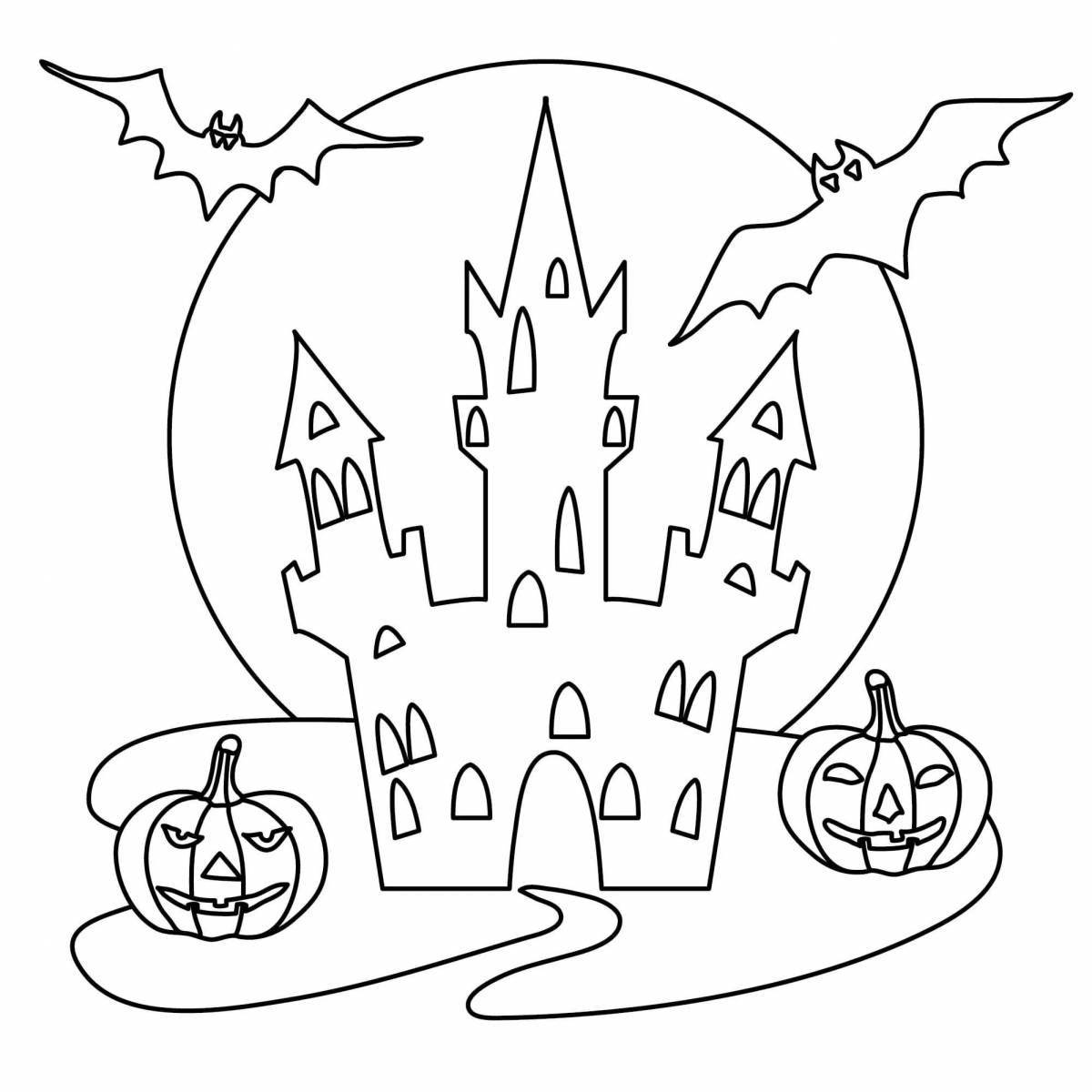 Halloween menacing house coloring page
