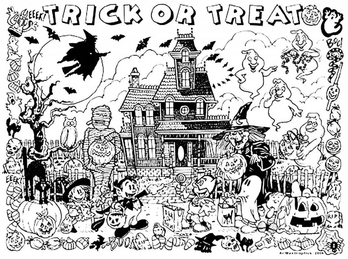 Halloween spooky house coloring page