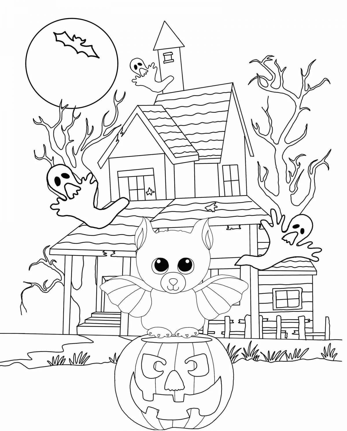Shocking halloween house coloring page