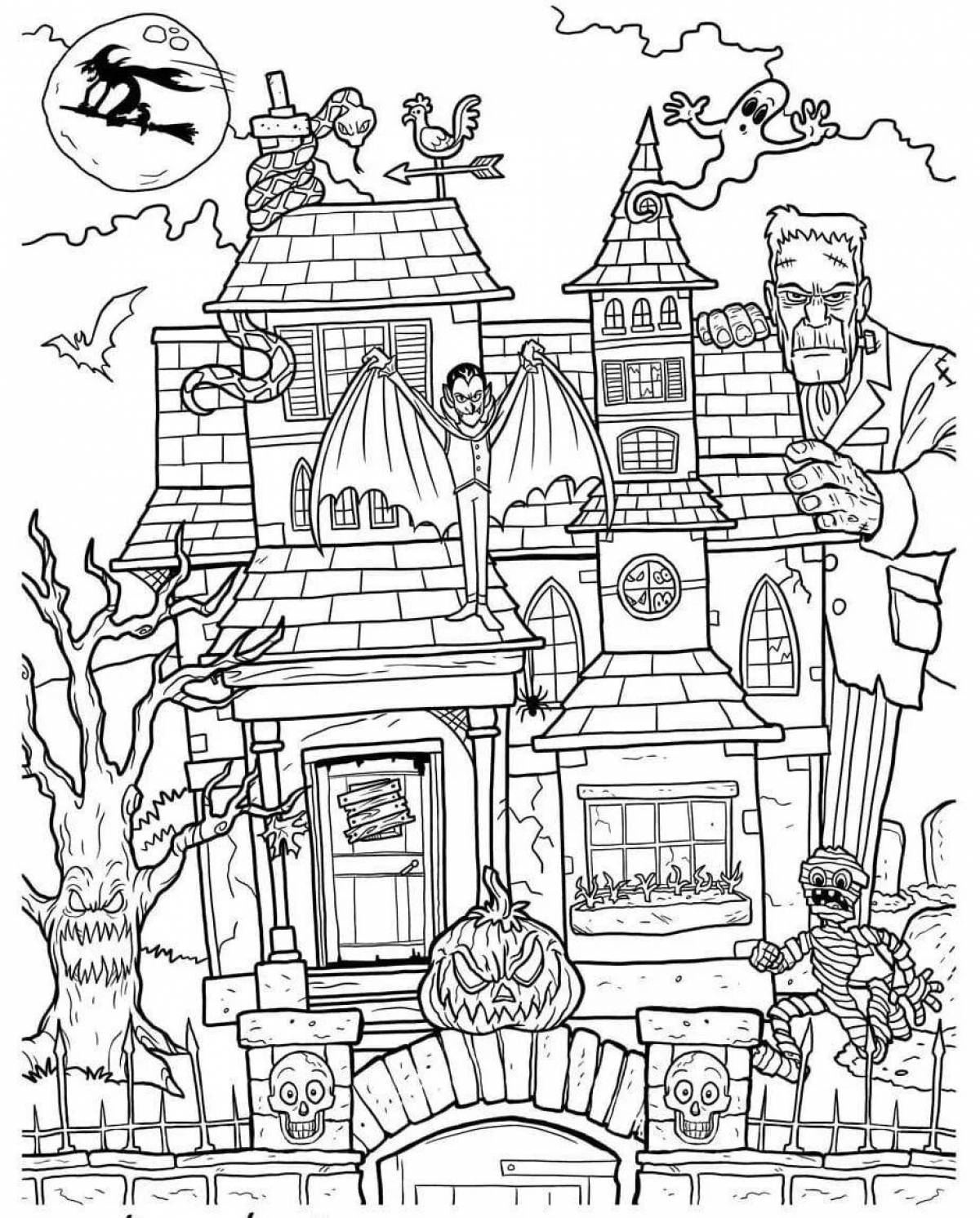 Fantastic halloween house coloring book