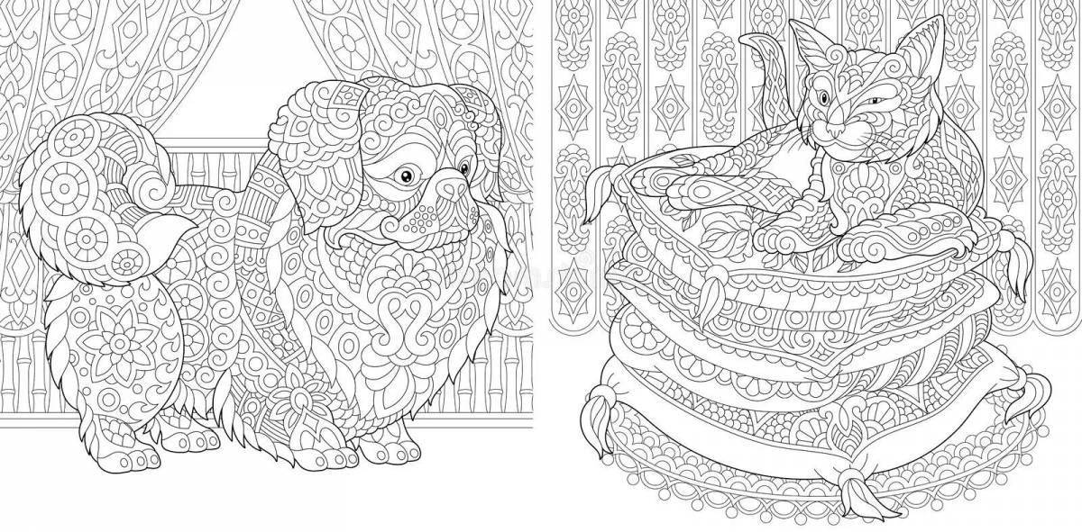 Radiant coloring page antistress pug