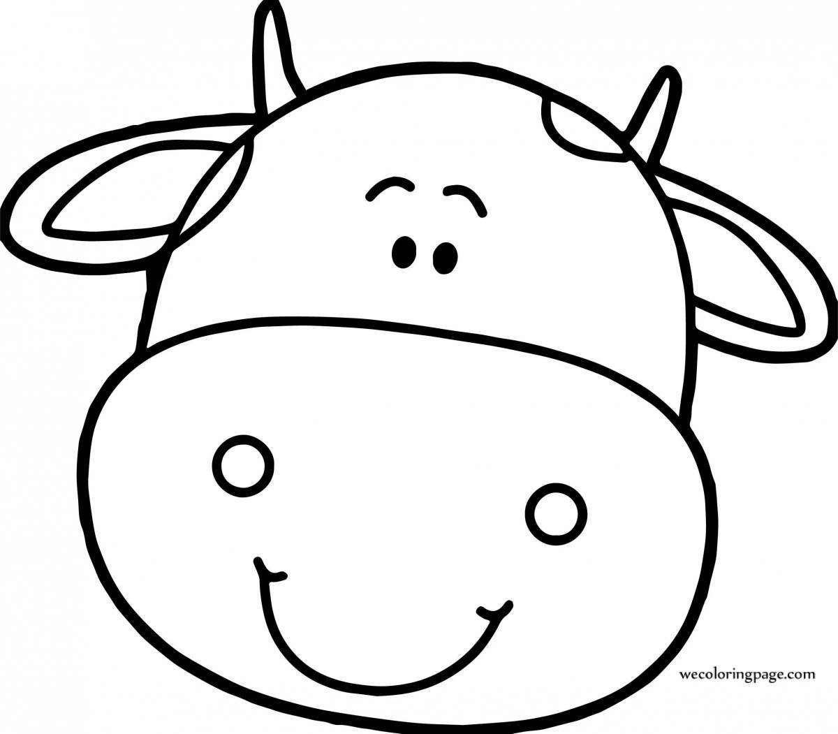 Playful cow head coloring page