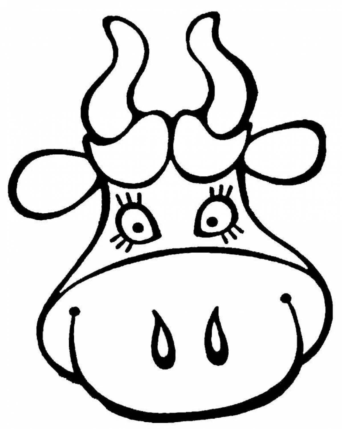 Веселая страница раскраски головы коровы