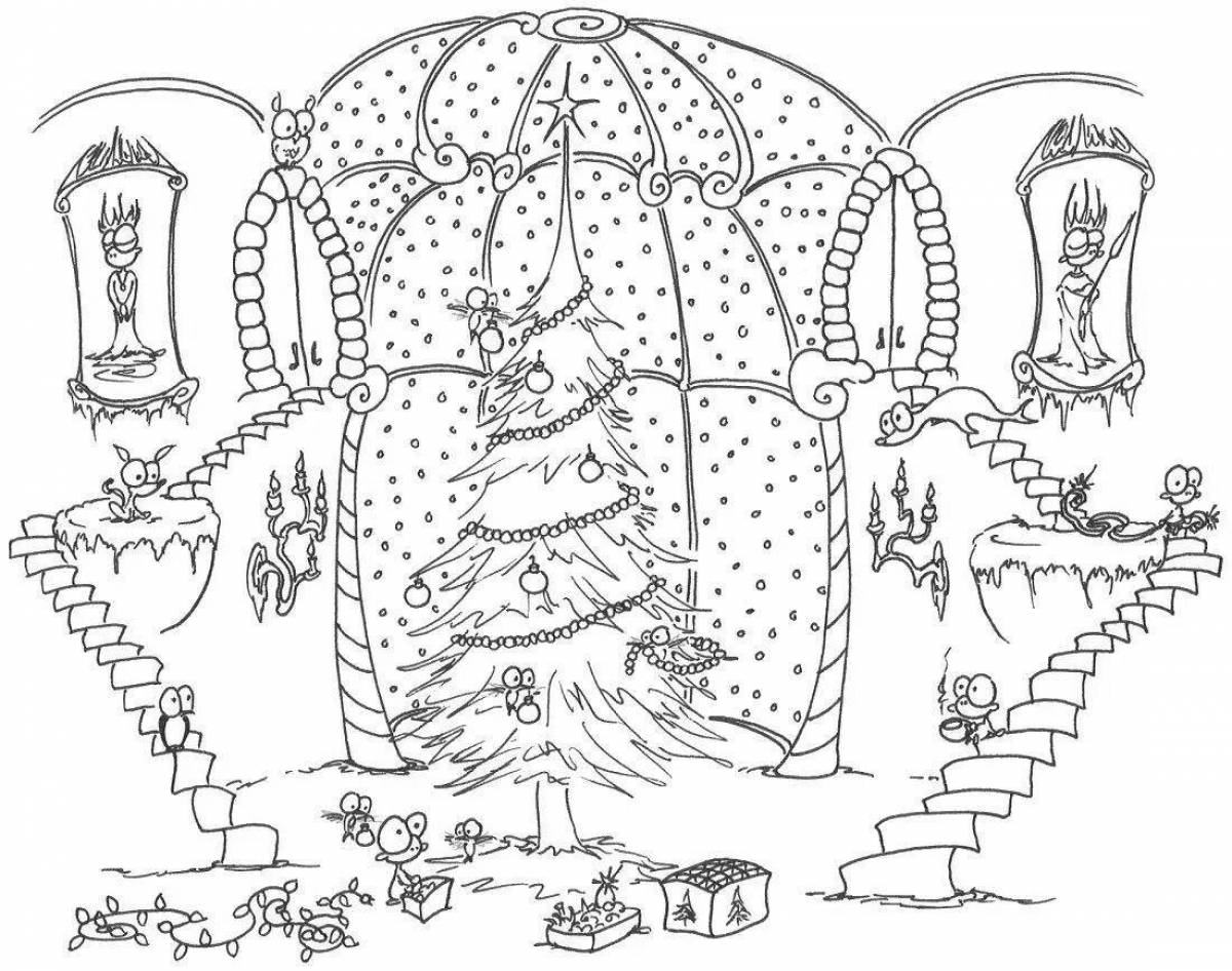 Яркая раскраска замок новый год