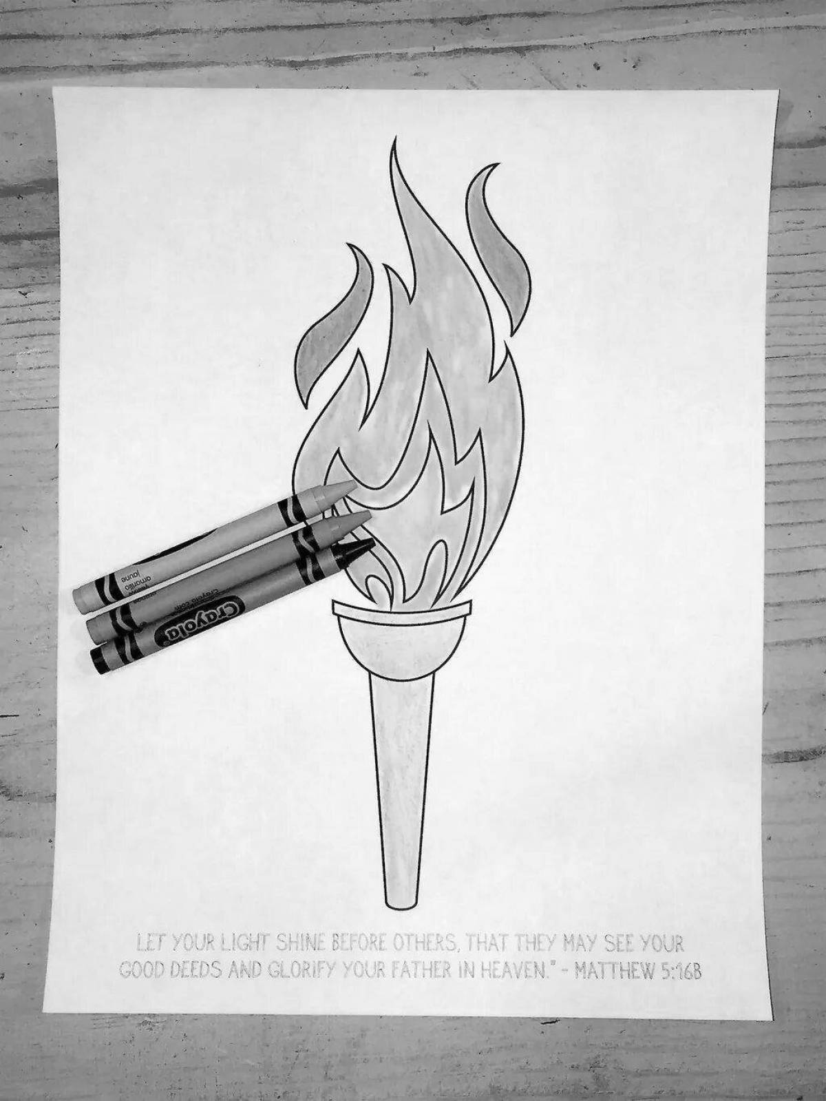 Ярко раскрашенный олимпийский факел раскраска