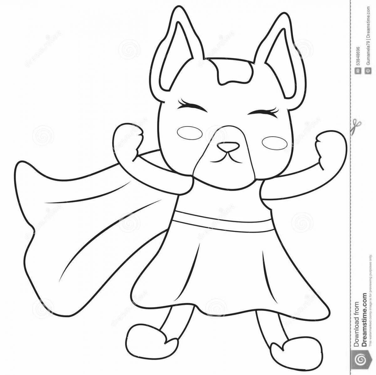 Яркая страница раскраски собаки-супергероя