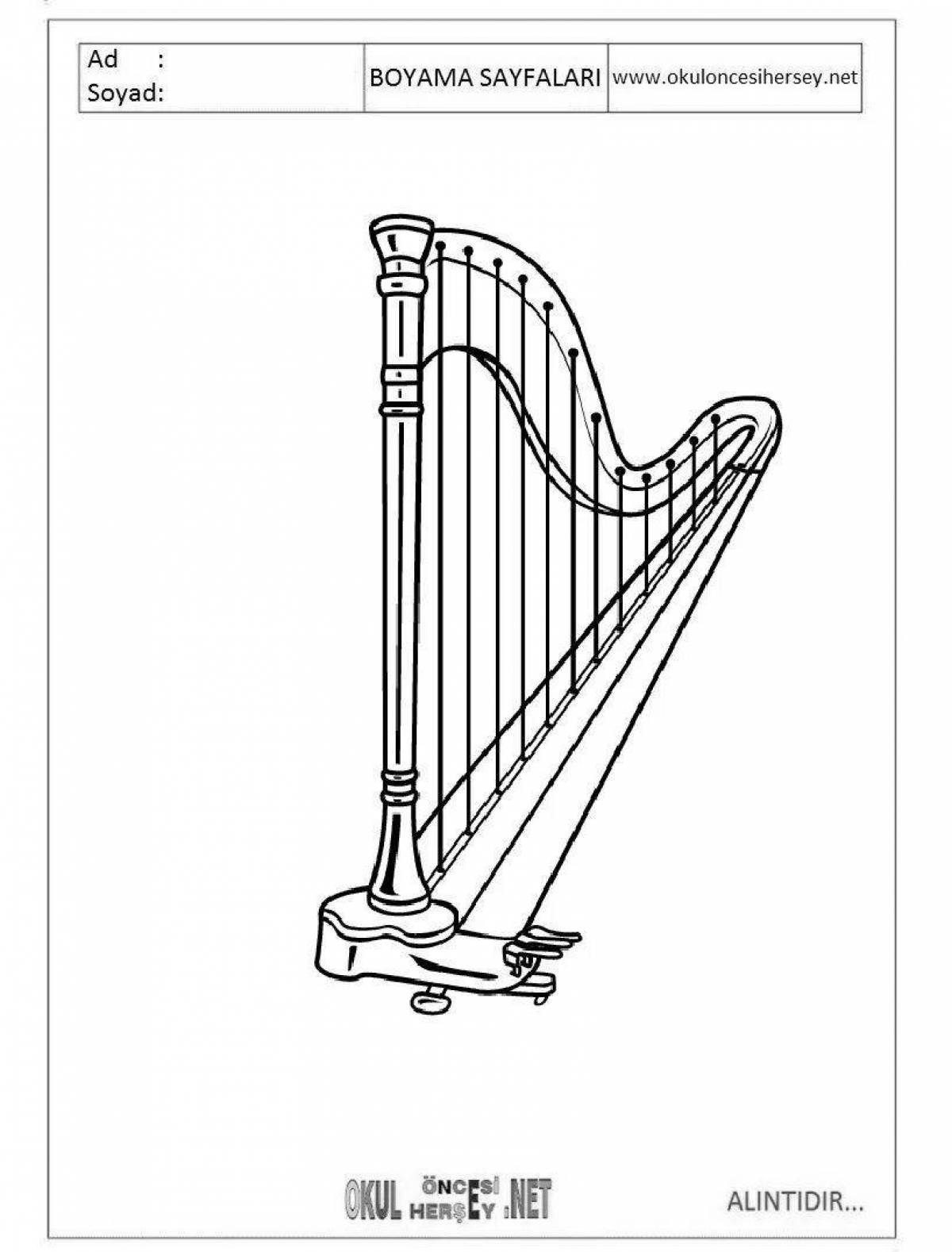 Mystical drawing of a harp