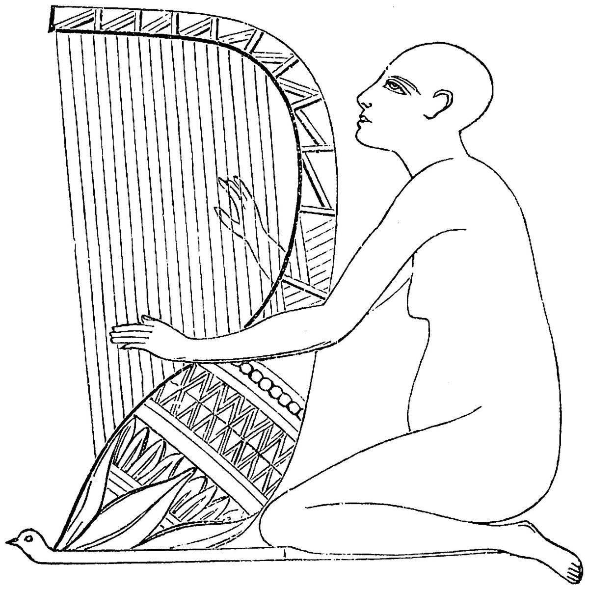 Delicate drawing of a harp