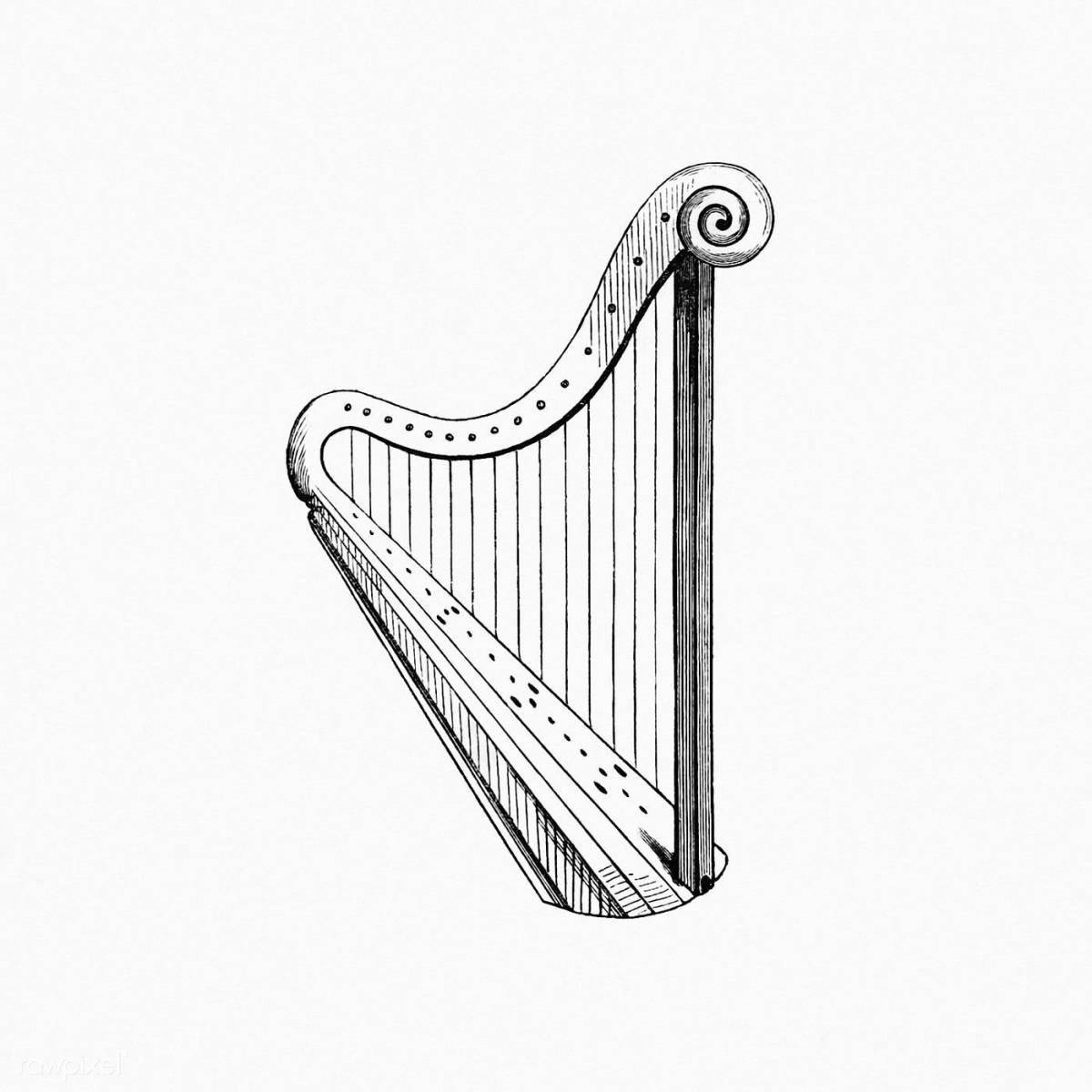 Harmonious drawing of a harp