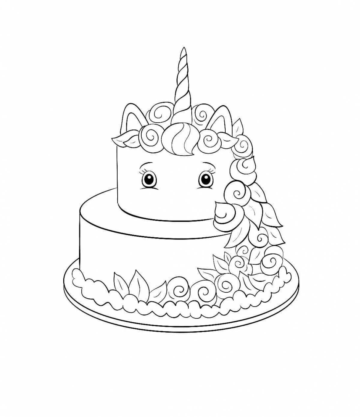 Charming unicorn cake coloring book