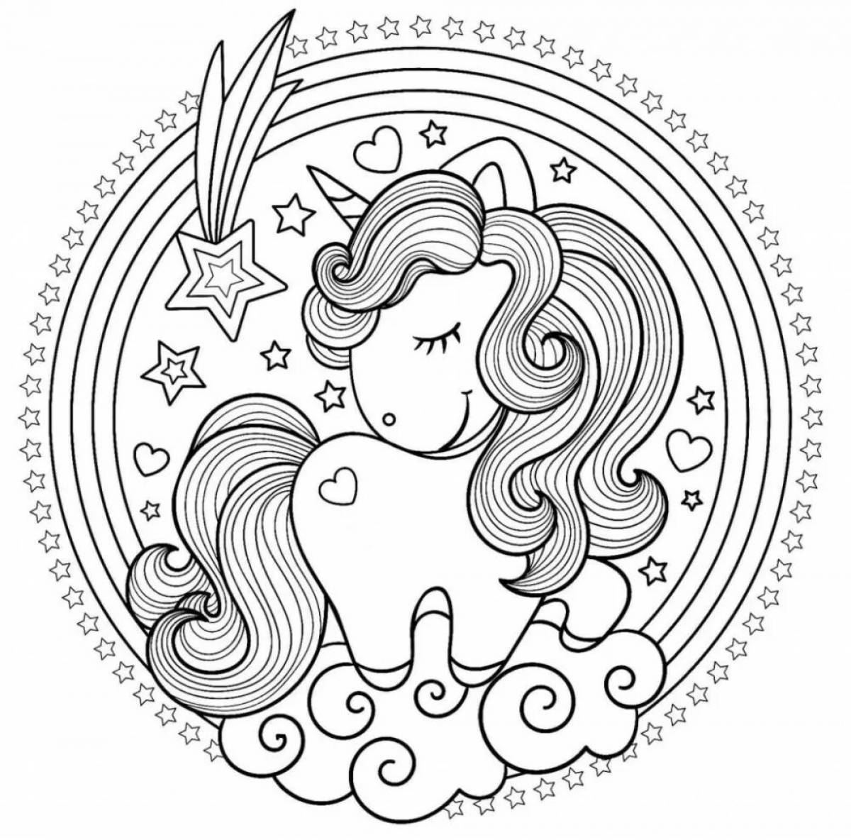 Elegant unicorn cake coloring page