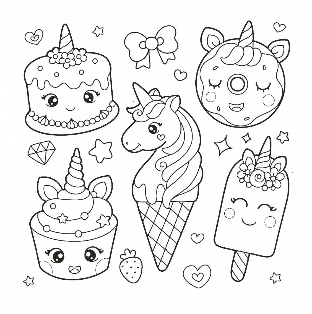 Luminous unicorn cake coloring book