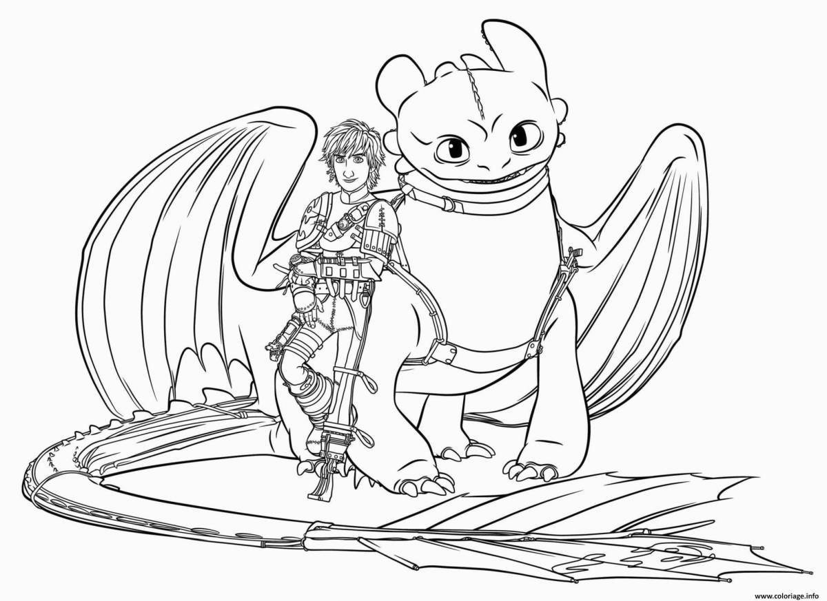 Coloring page nice dragon penguin