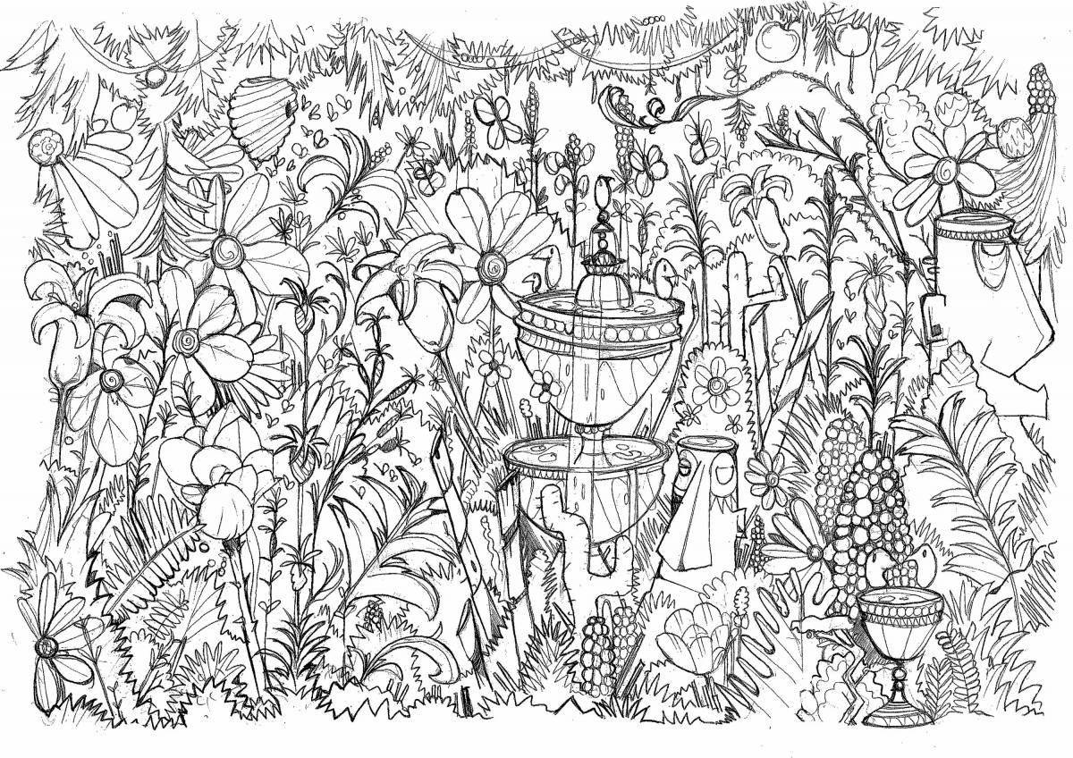 Colorful flower garden coloring book