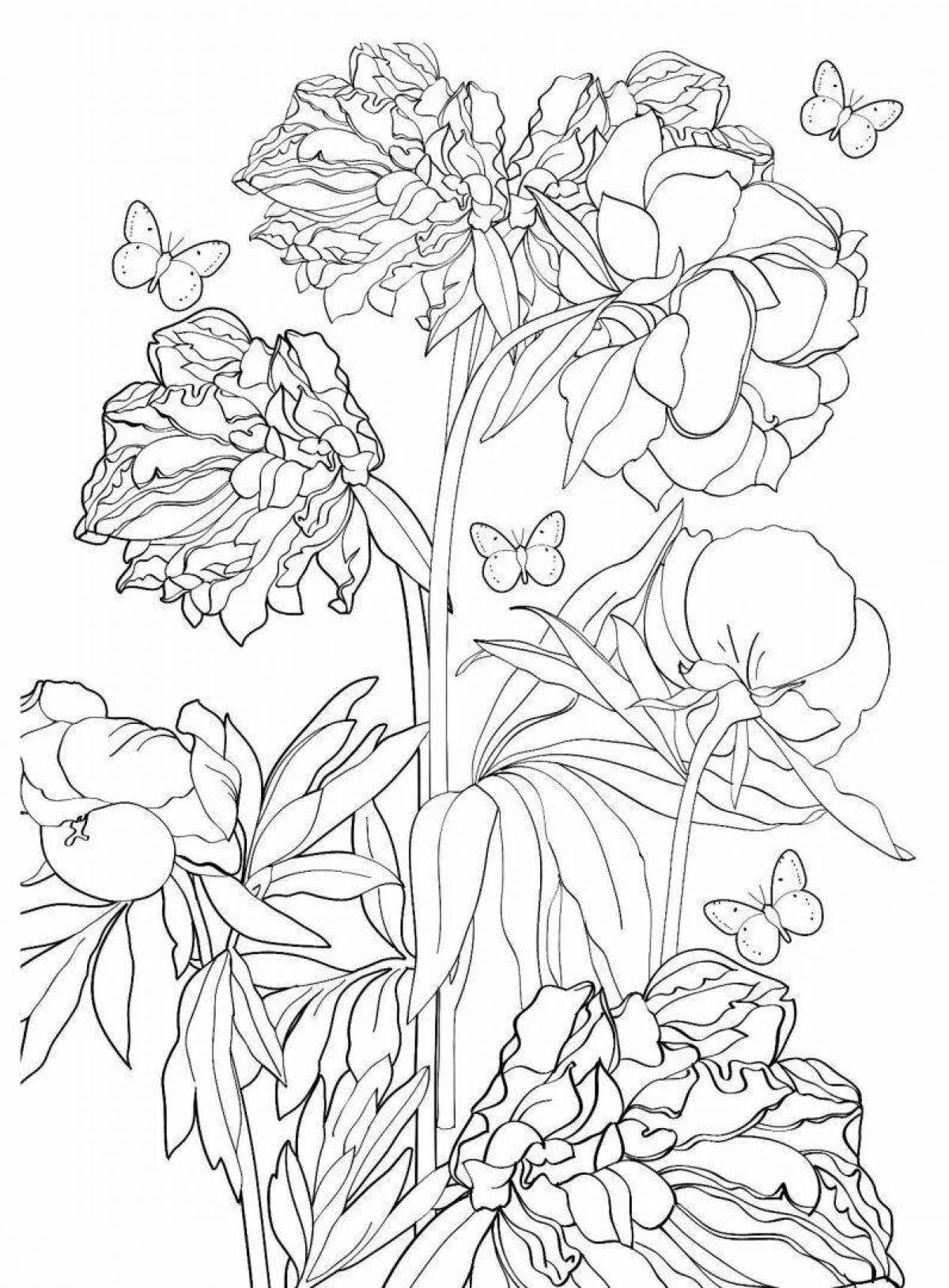 Coloring book shining flower garden