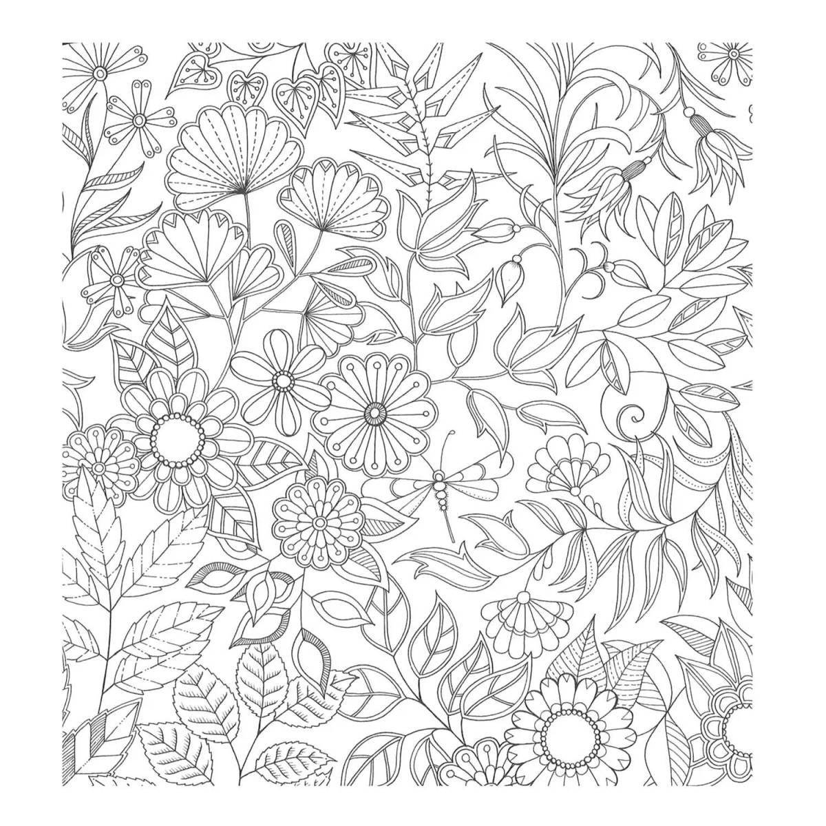 Coloring book glowing flower garden