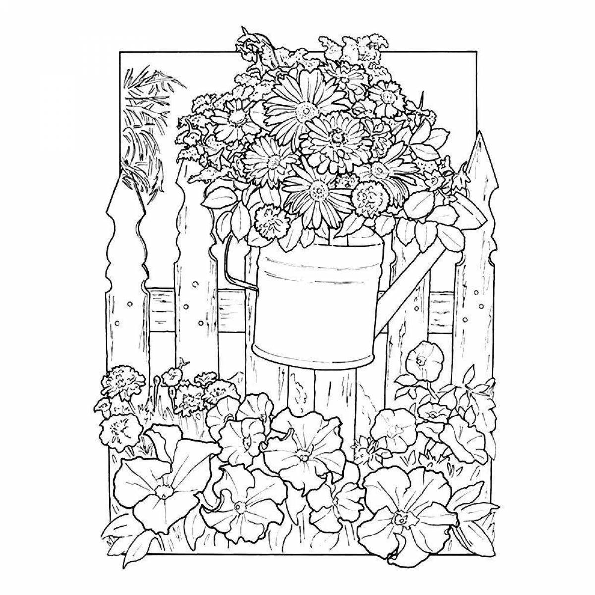 Coloring sunny flower garden