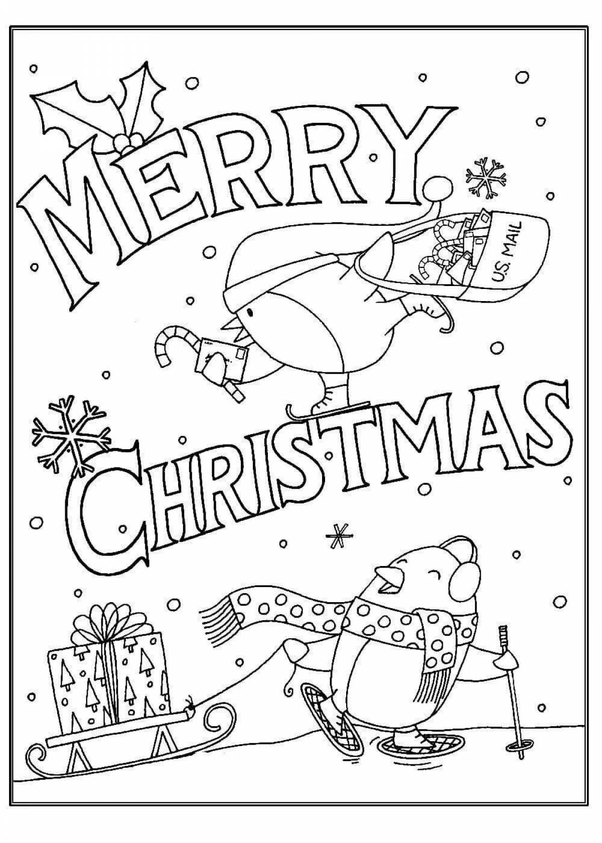 Merry Christmas открытка раскраска для детей