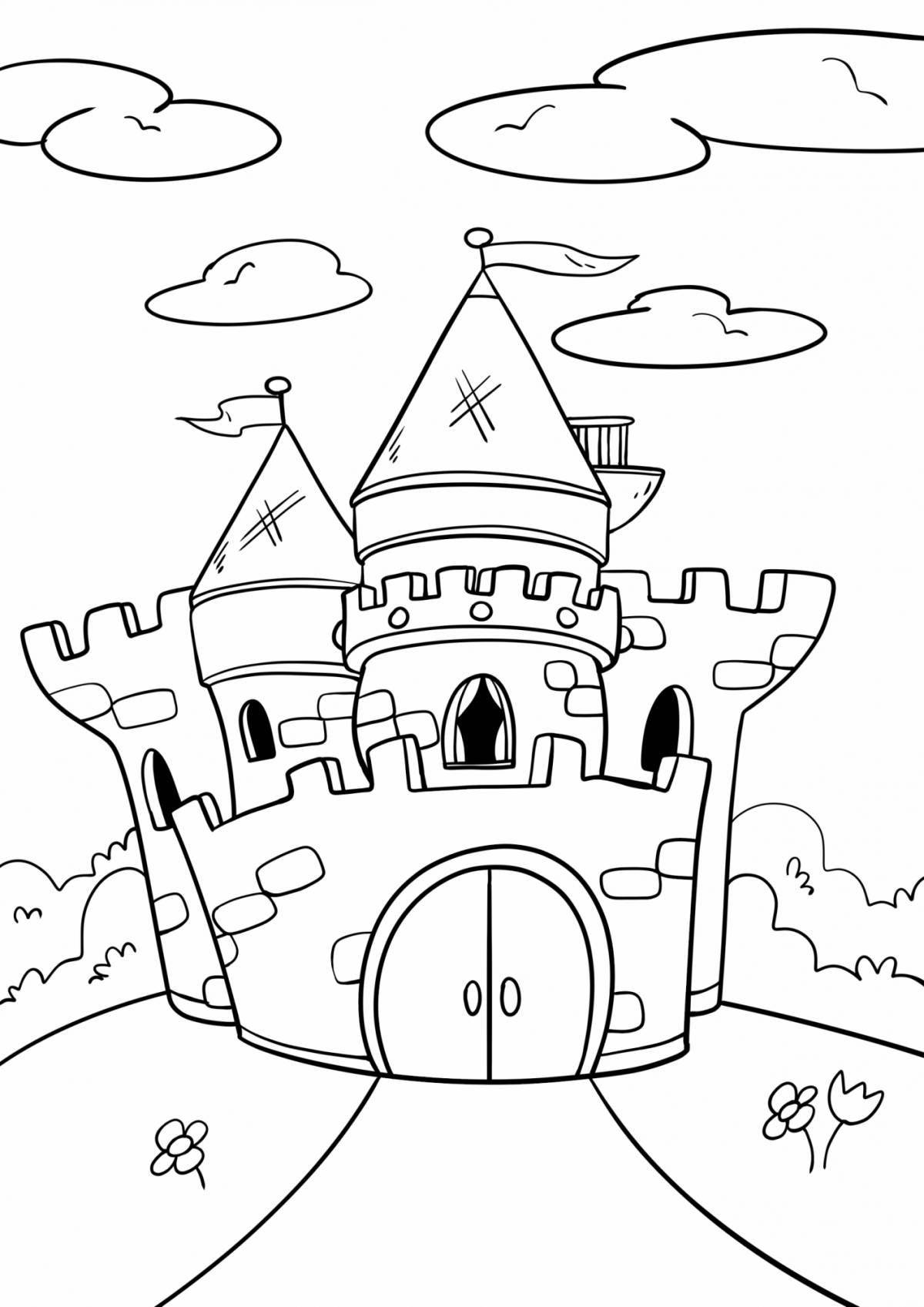 Coloring book bright fairytale castle