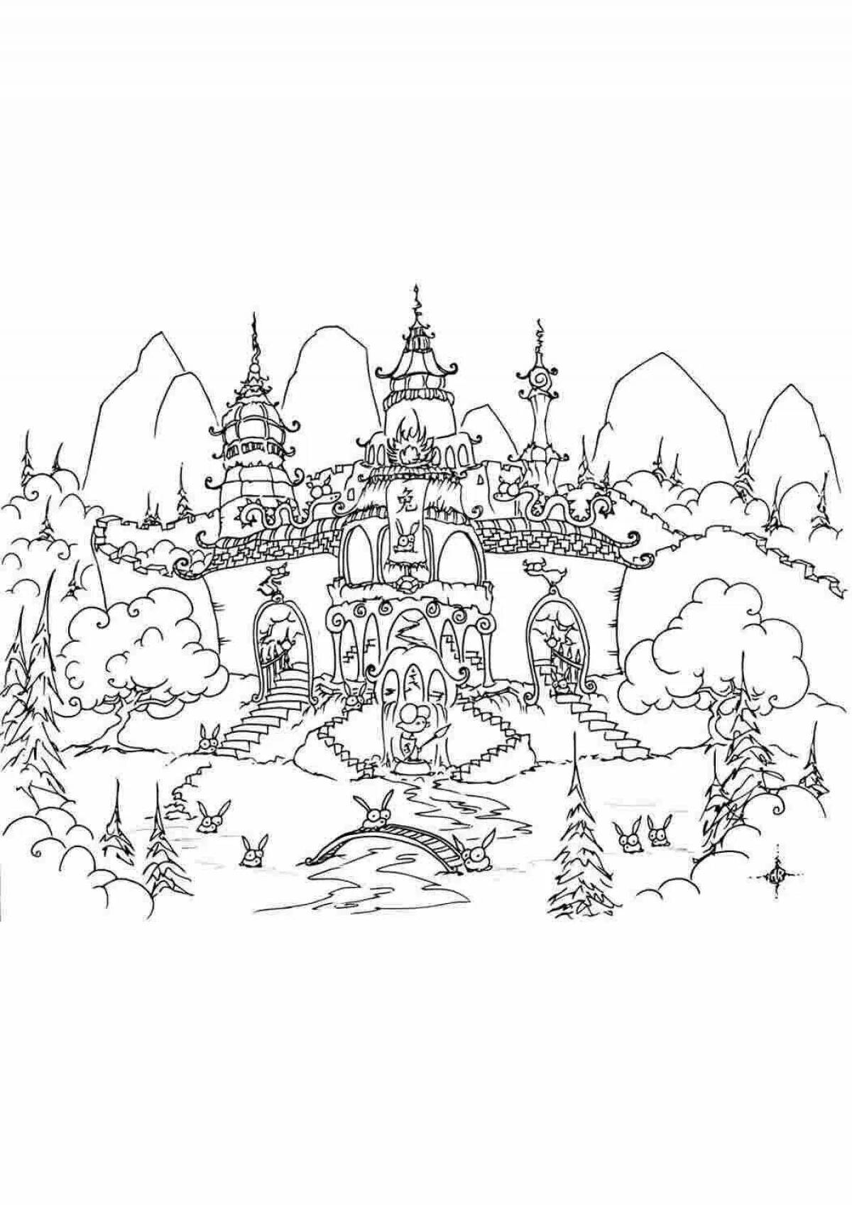 Coloring book decorated fairytale castle