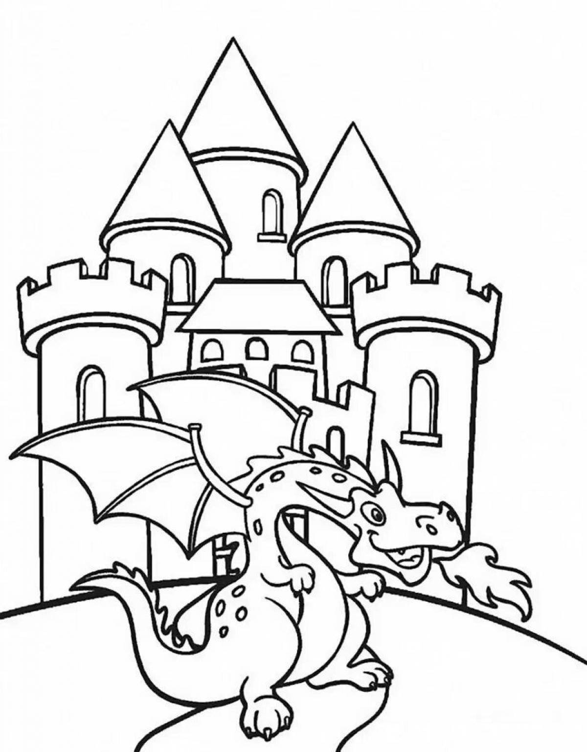 Coloring book imposing fairytale castle
