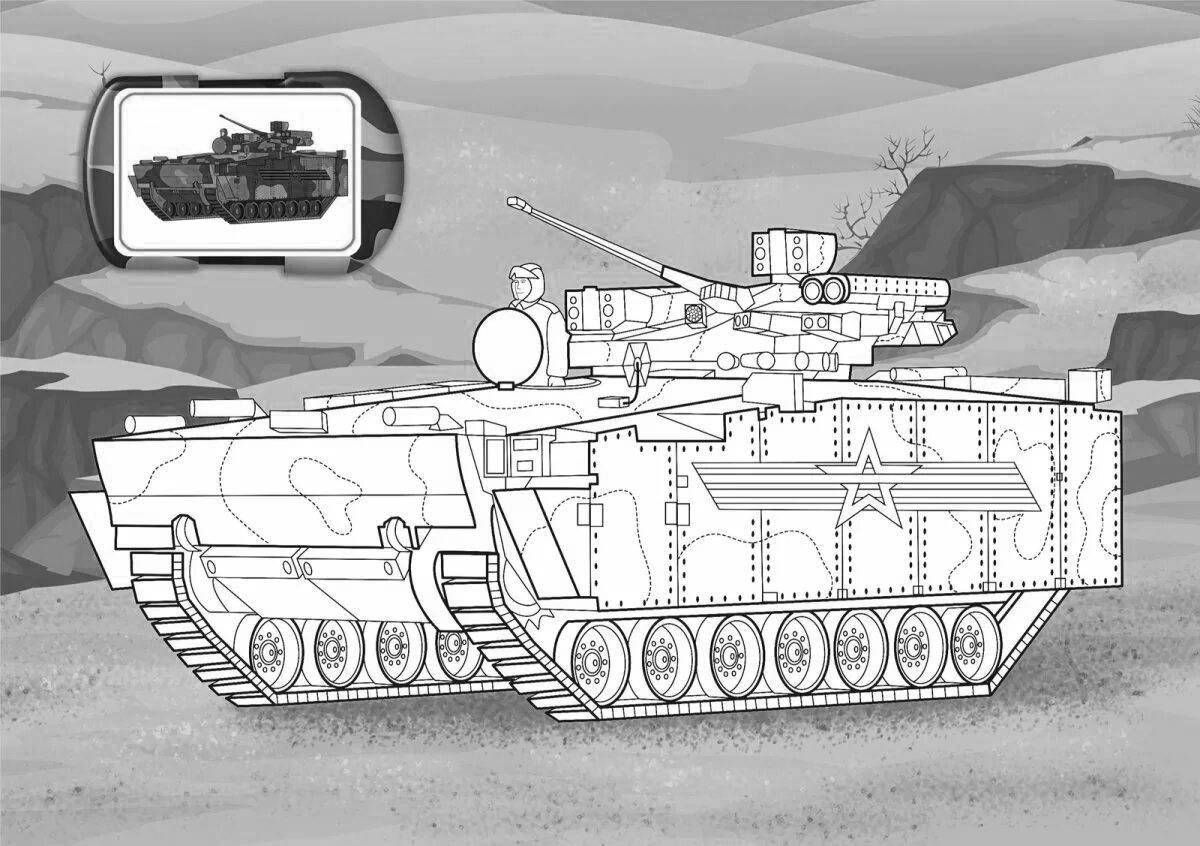Живой мультяшный танк-раскраска