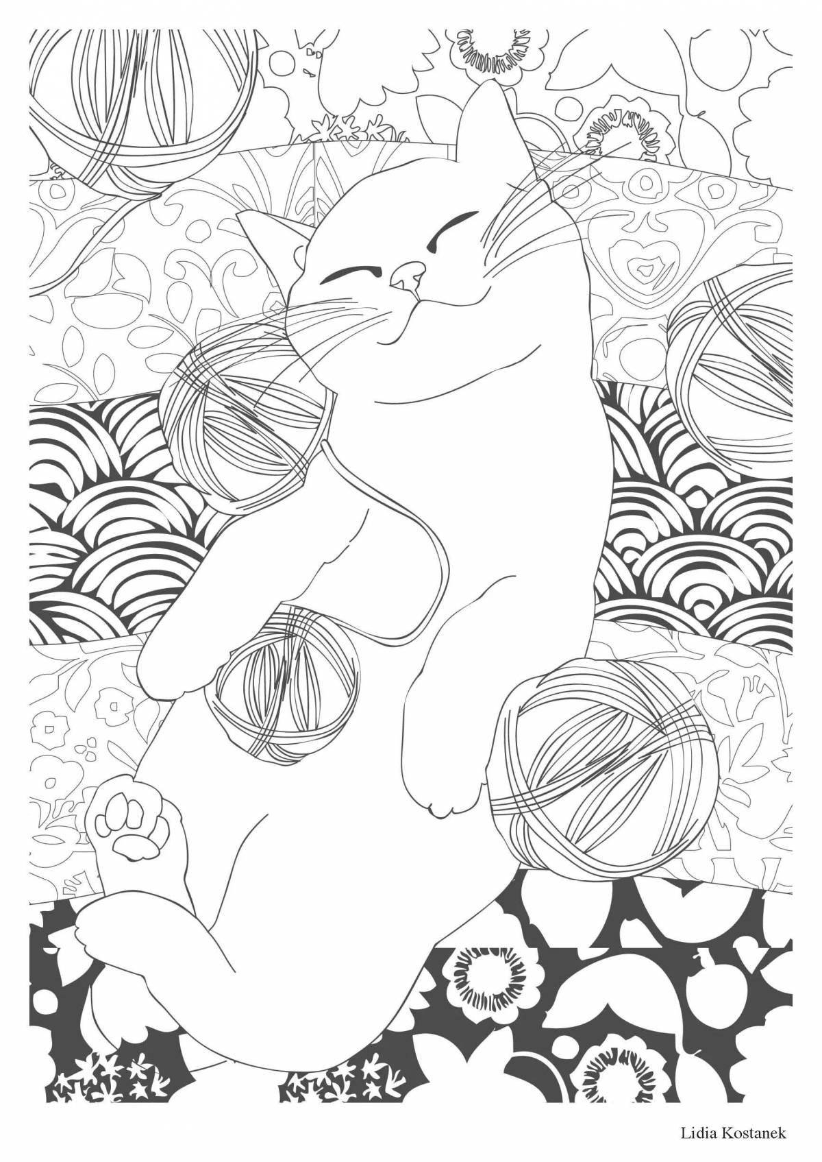 Cheerful cat coloring page art