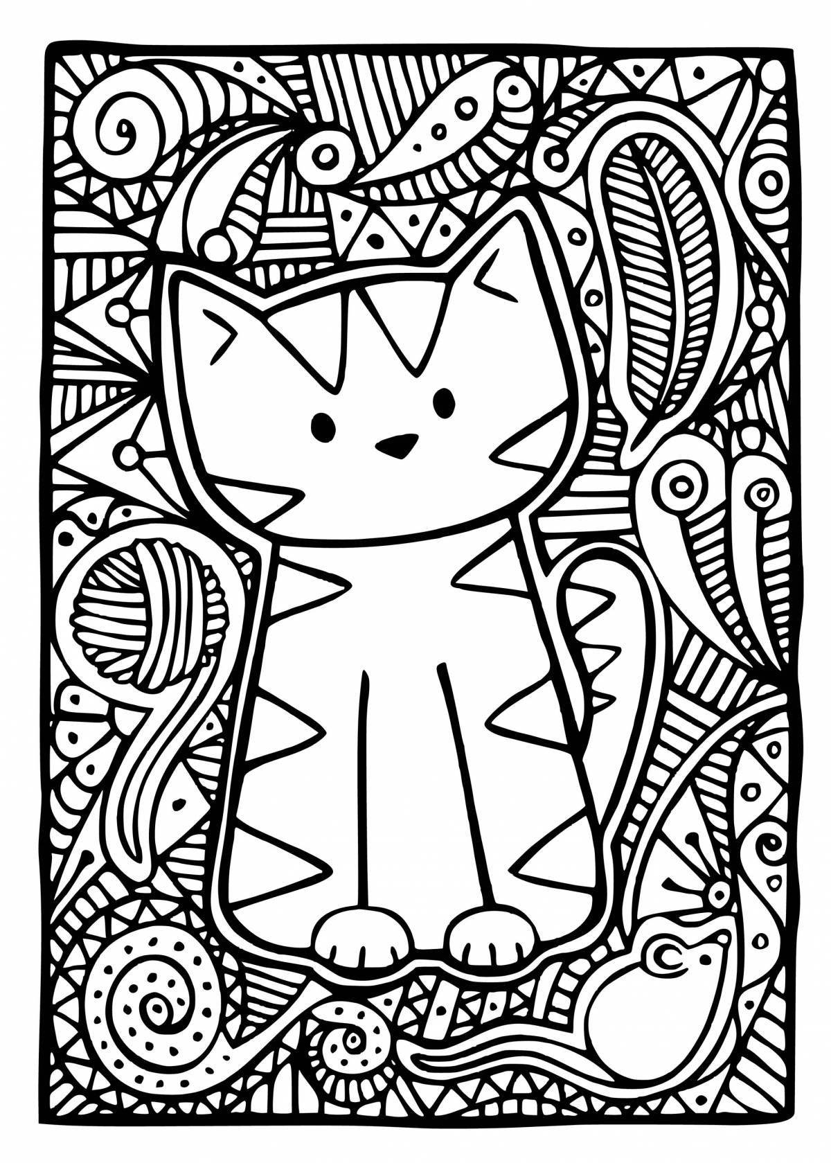 Яркая кошка раскраски страницы искусства