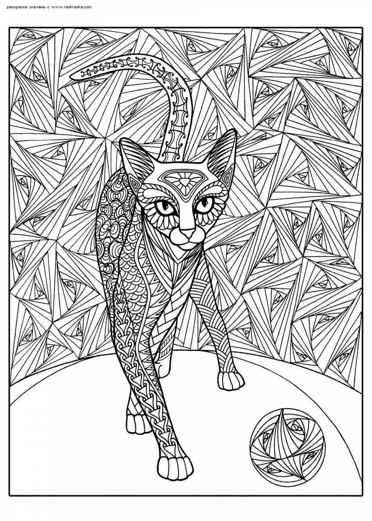 Буйный кот раскраска страница арт