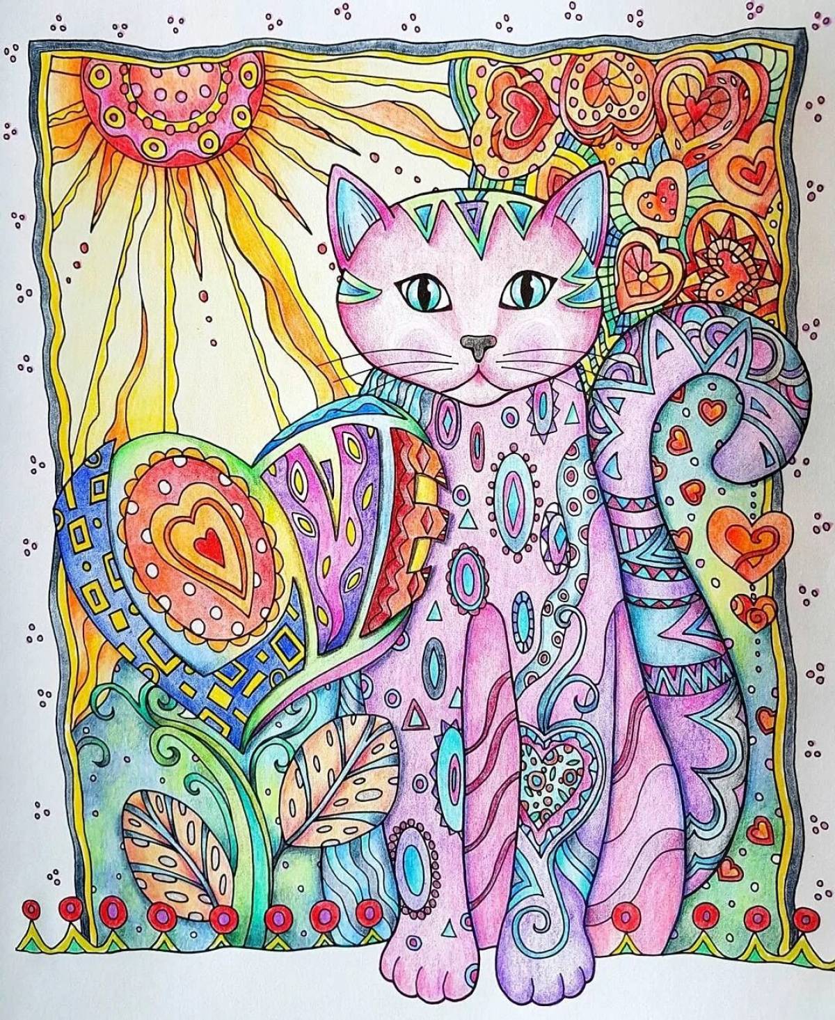 Цветной взрыв кошки раскраска страница арт