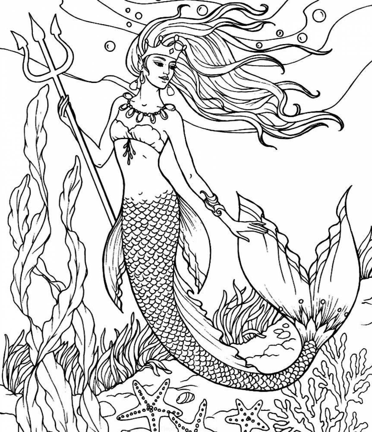 Major coloring drawing of a mermaid