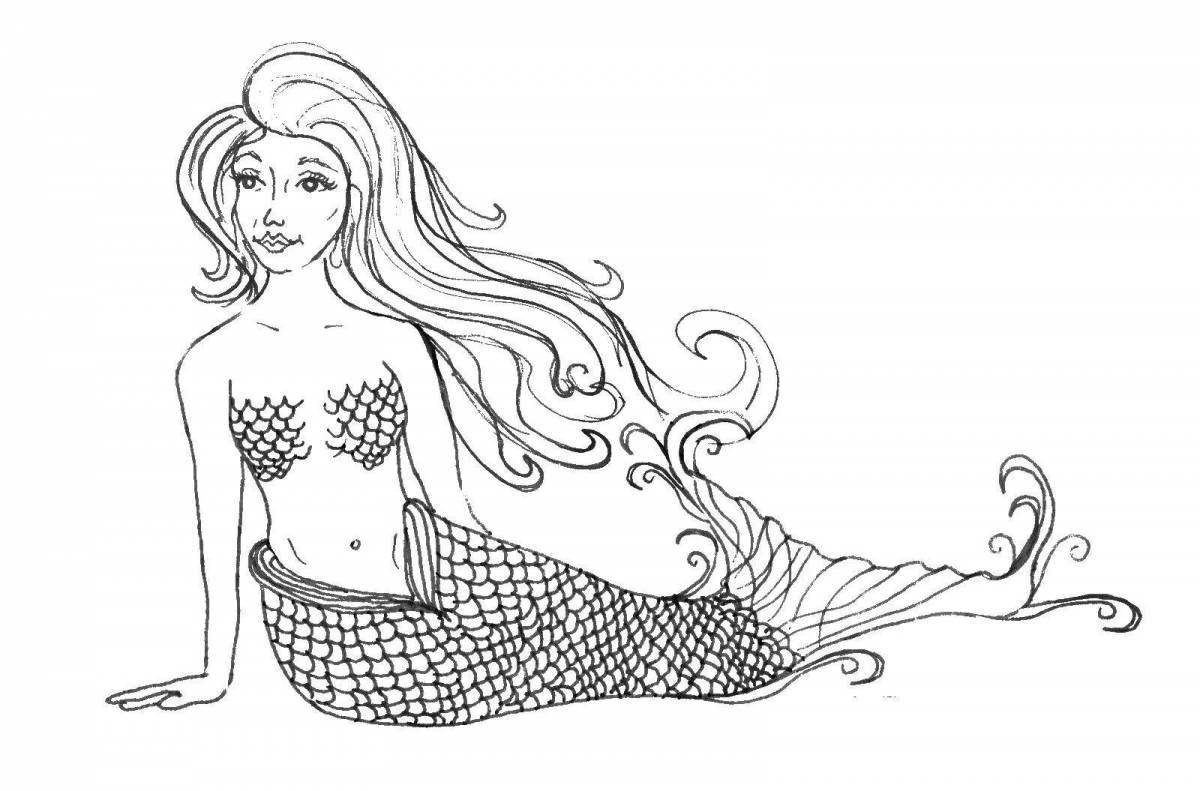 Tempting coloring drawing of a mermaid