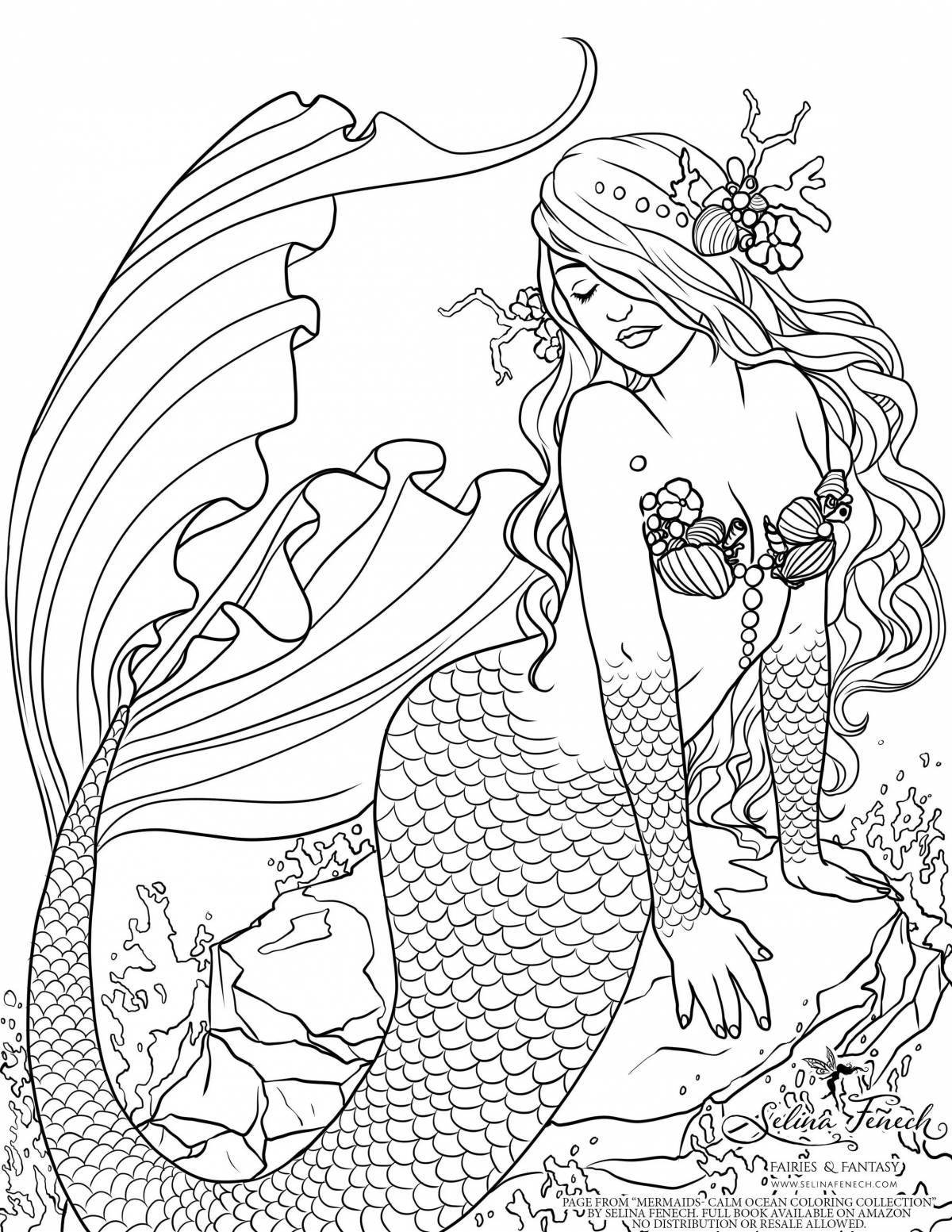 Shining coloring drawing of a mermaid