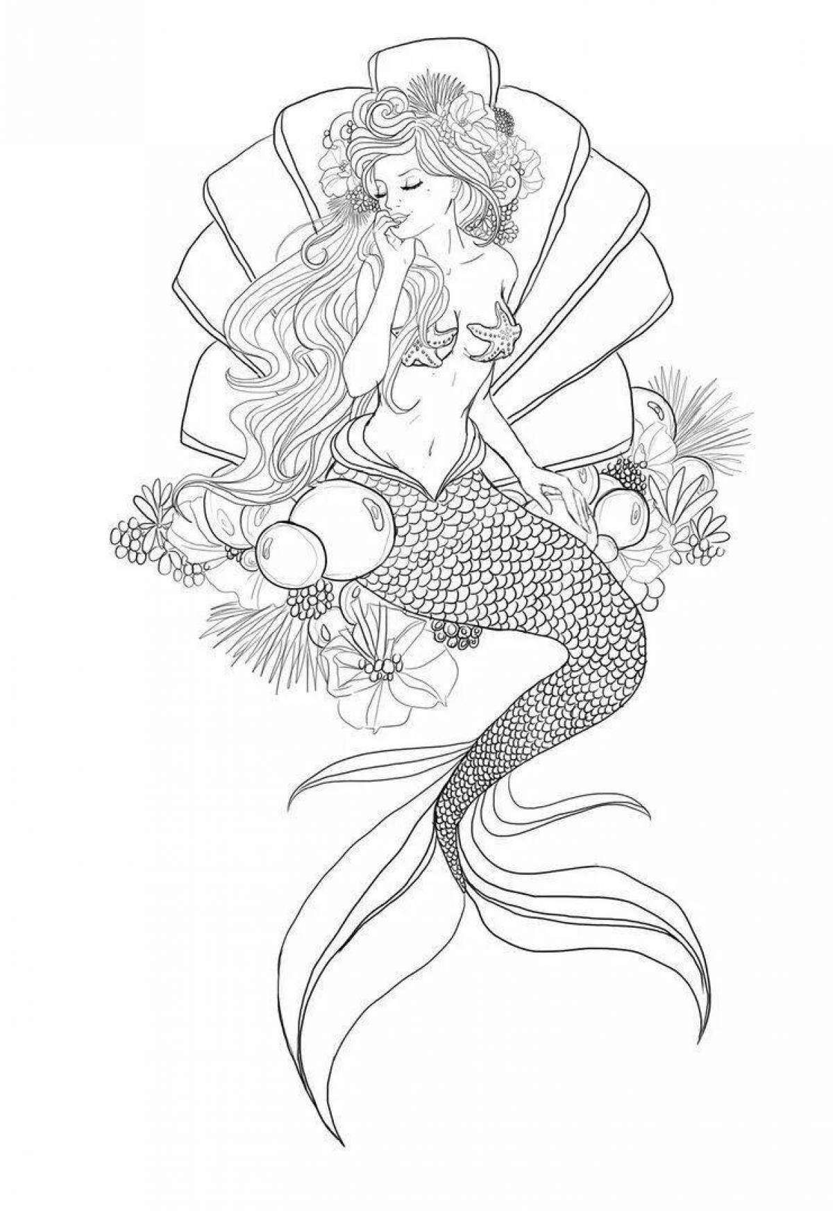 Beautiful coloring drawing of a mermaid