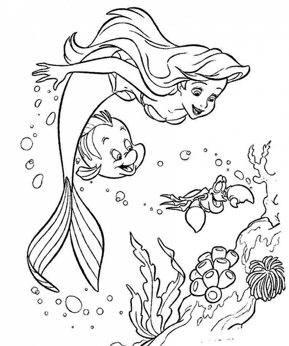 Fantastic coloring mermaid drawing